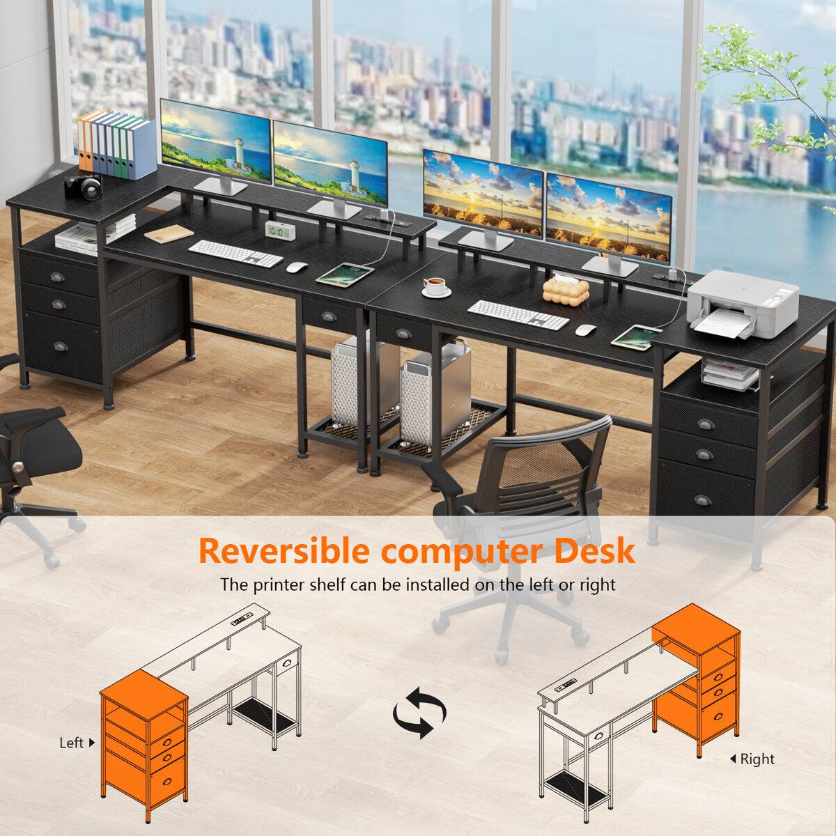 Reversible computer Desk  
The printer shelf can be installed on the left or right  
U - Left Right