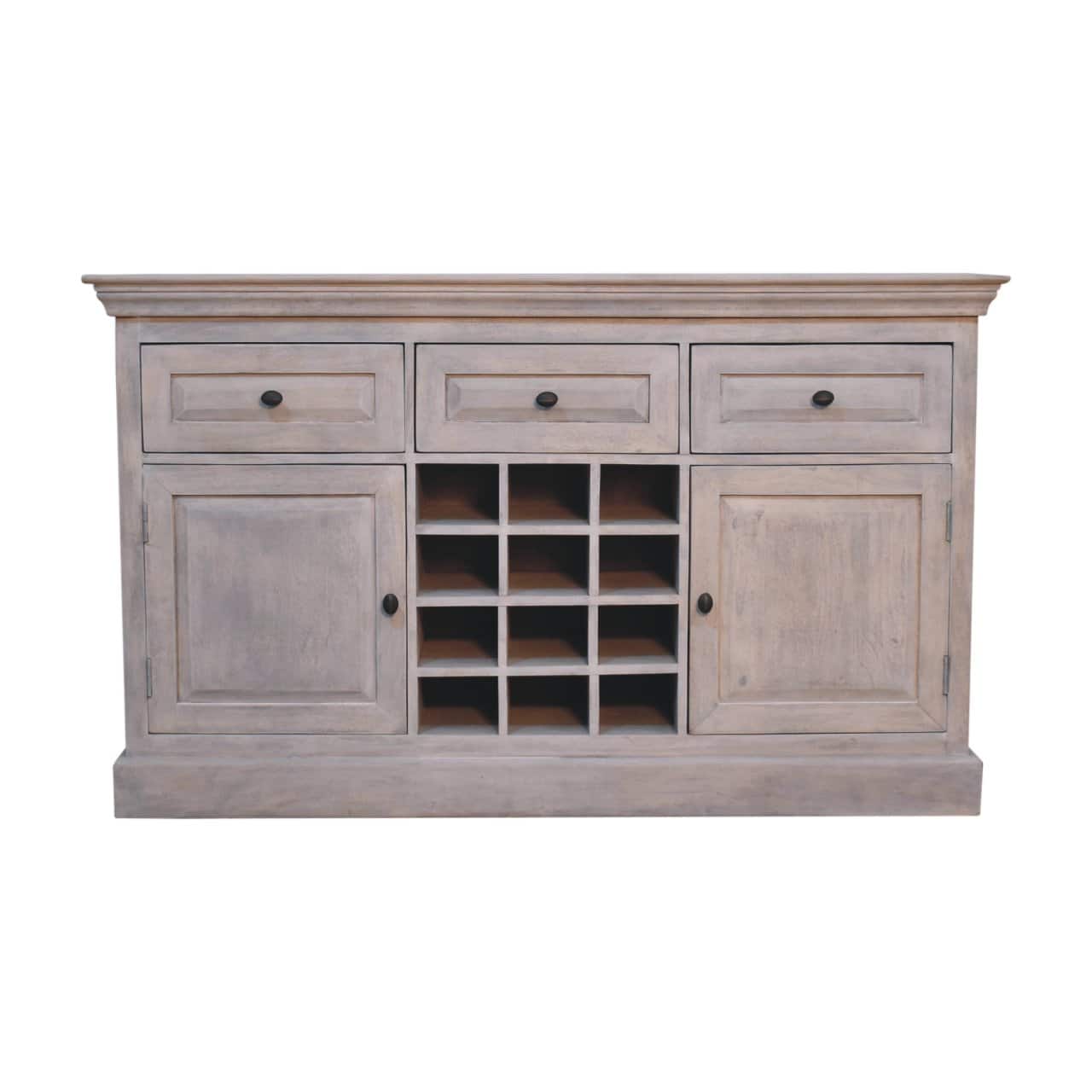 Artisan Furniture - Solid Wood Wine Storage Unit, 3 Drawers, 2 Doors, Color - Acid Wash