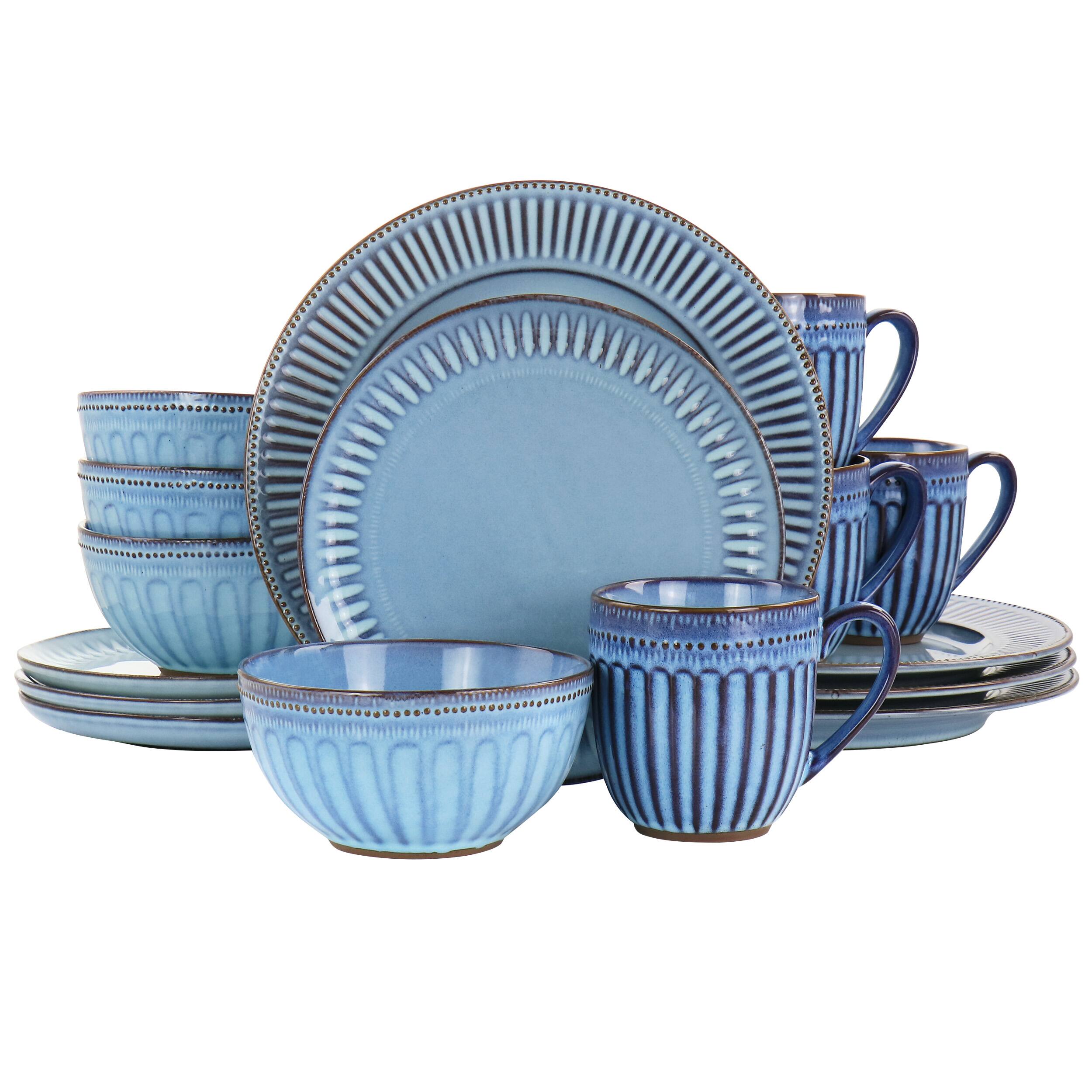 Gibson - Elite Mendocino 16 Piece Stoneware Dinnerware Set - Blue