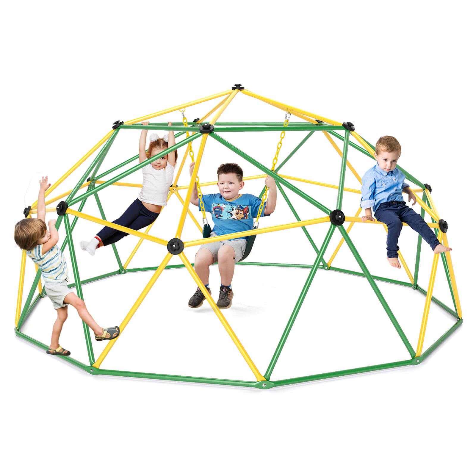 Costway - 10 FT Climbing Dome with Swing Outdoor Kids Play Jungle Gym - Green
