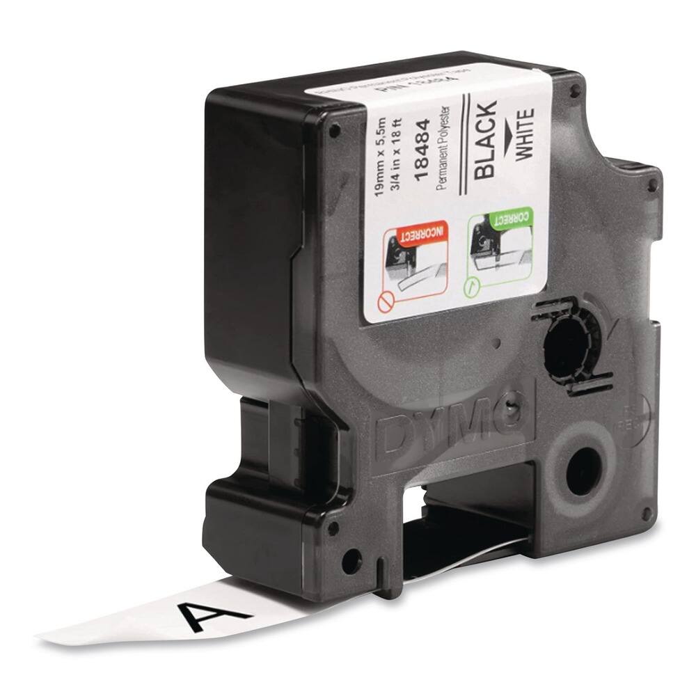 19mm x 5.5m (3/4 in x 18 ft)  
18484 Permanent Polyester  
BLACK WHITE  
DYMO  
A