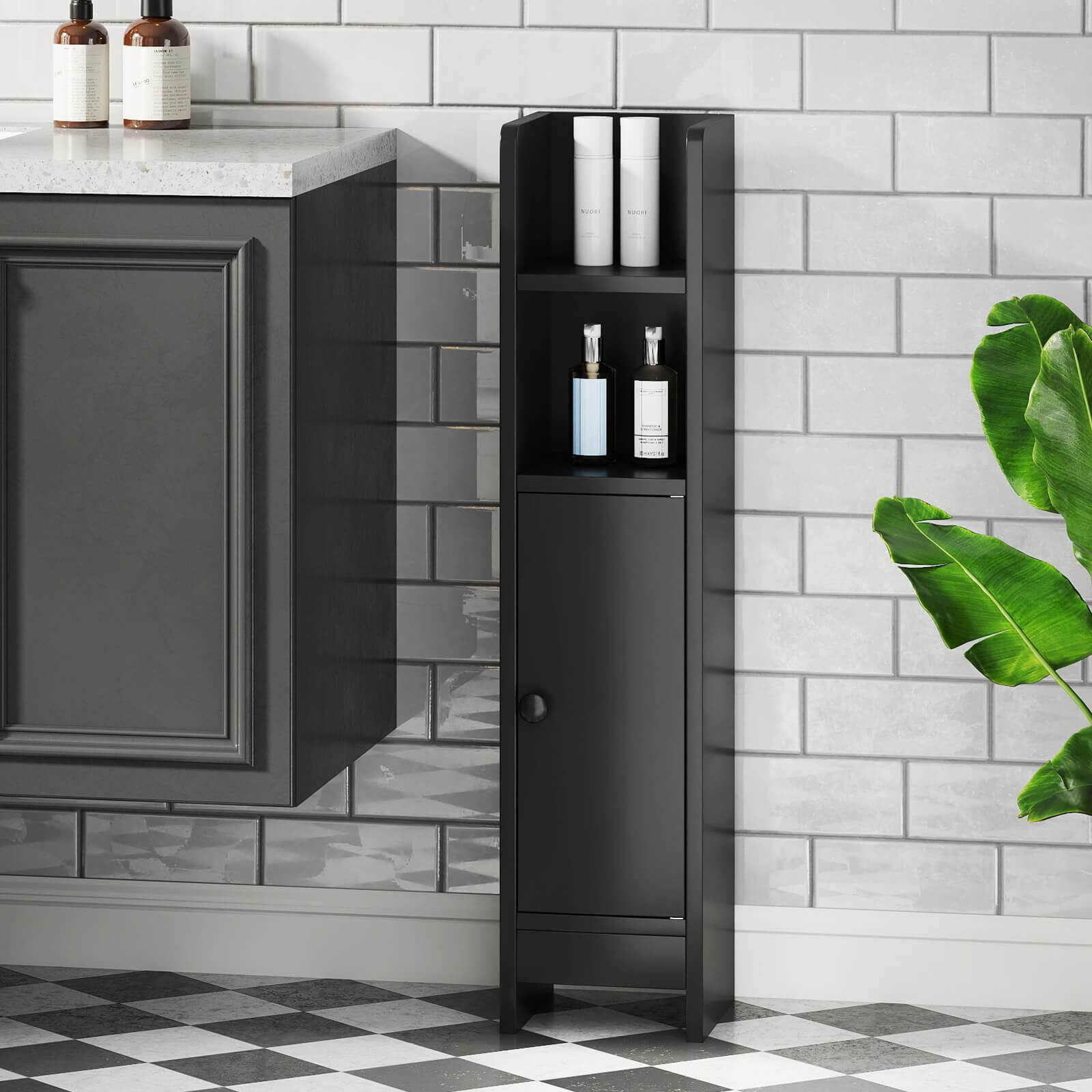 Alt View 3. Costway - Costway Bathroom Storage Cabinet with Adjustable Shelf 1 Door & 2 Open Shelves Living Room - Black.