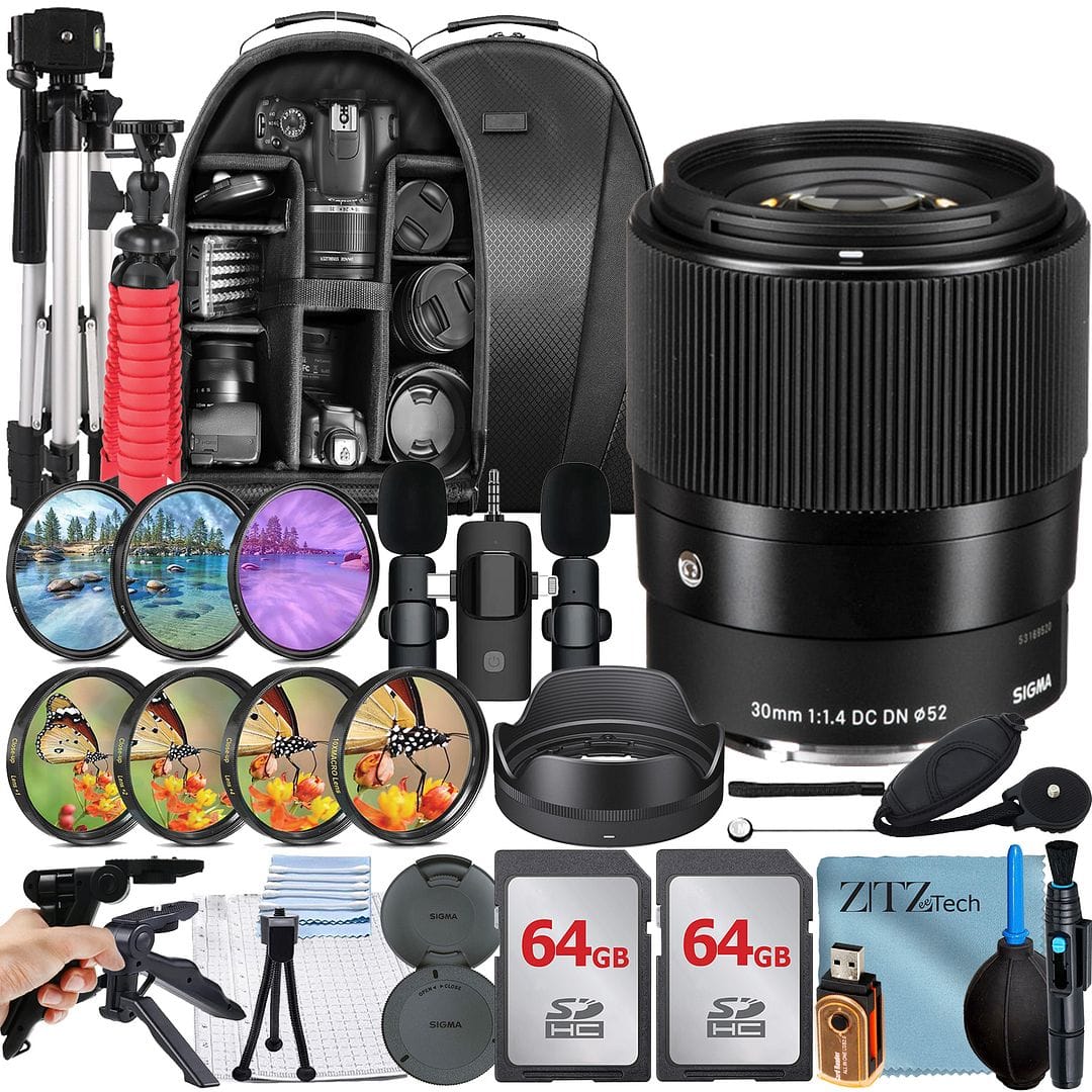 Bundle - Sigma - 30mm f/1.4 DC DN Contemporary Lens for Sony + 2x 64GB Memory Card + Backpack + Tripod + ZeeTech - Black price history on PriceWatchPro