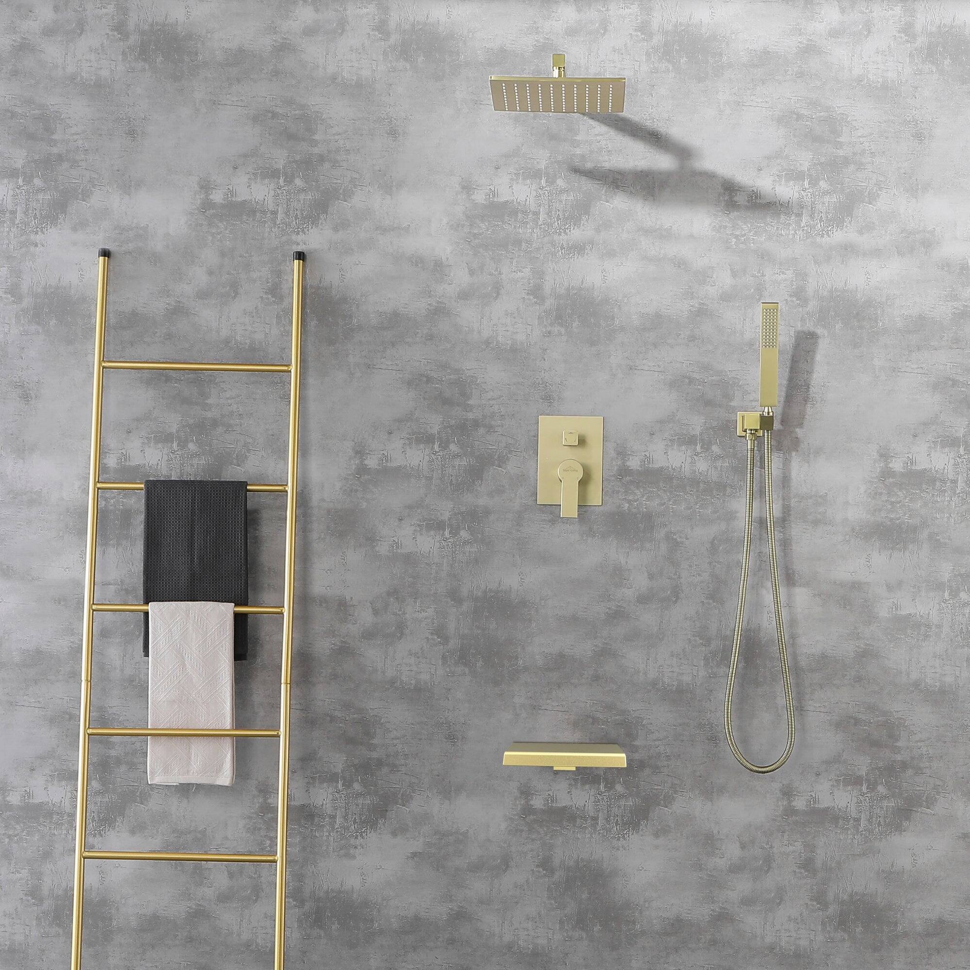 Alt View 4. Boyel Living - Wall Mount Single-Handle 1-Spray Tub and Shower Faucet in Brushed Gold - 10 Inch (Valve Included) - Brushed Gold.