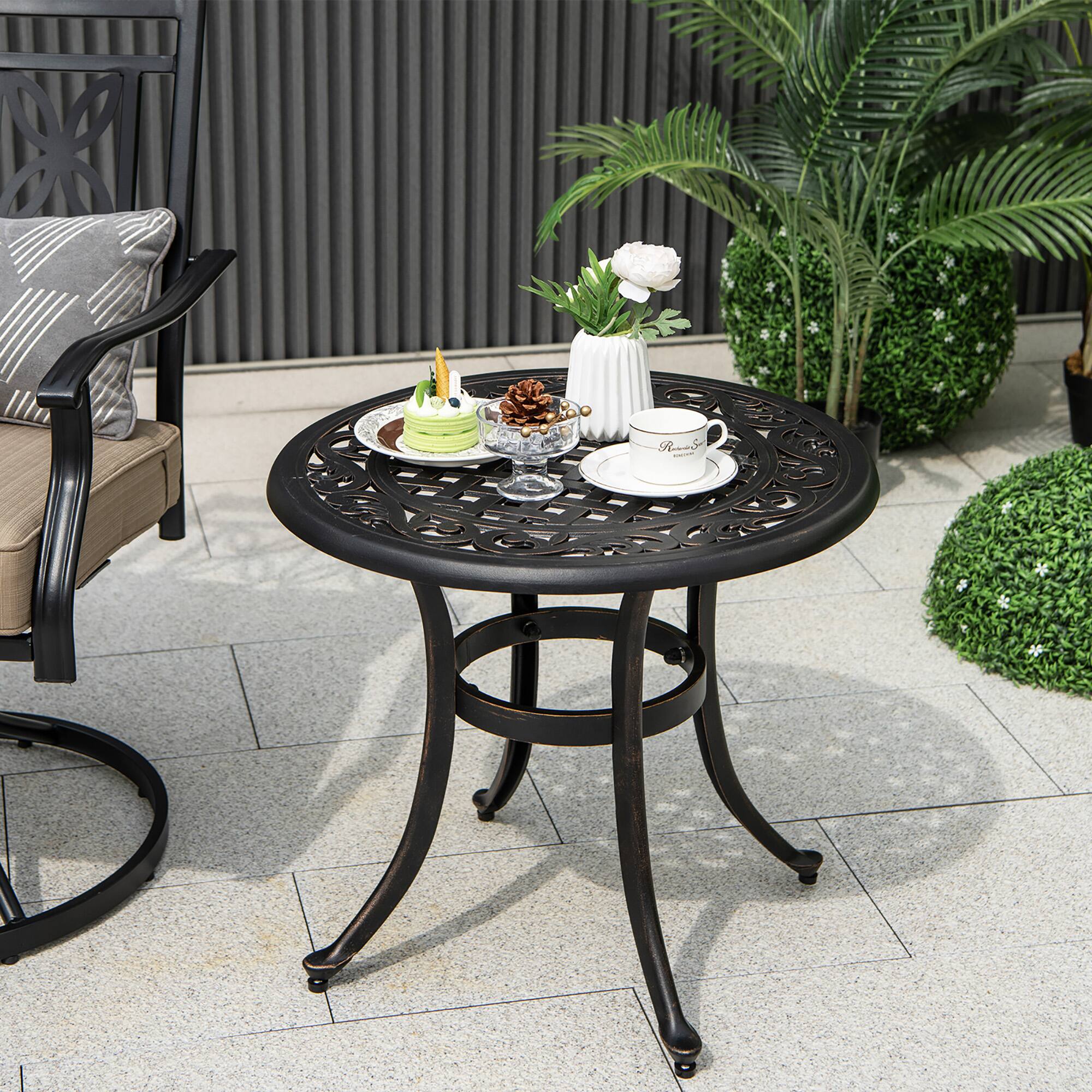 Alt View 4. Gymax - Gymax Cast Aluminum Patio Table 24''Outdoor Round Side Table Anti-Rust Coffee Bistro Table - Antique Brown.