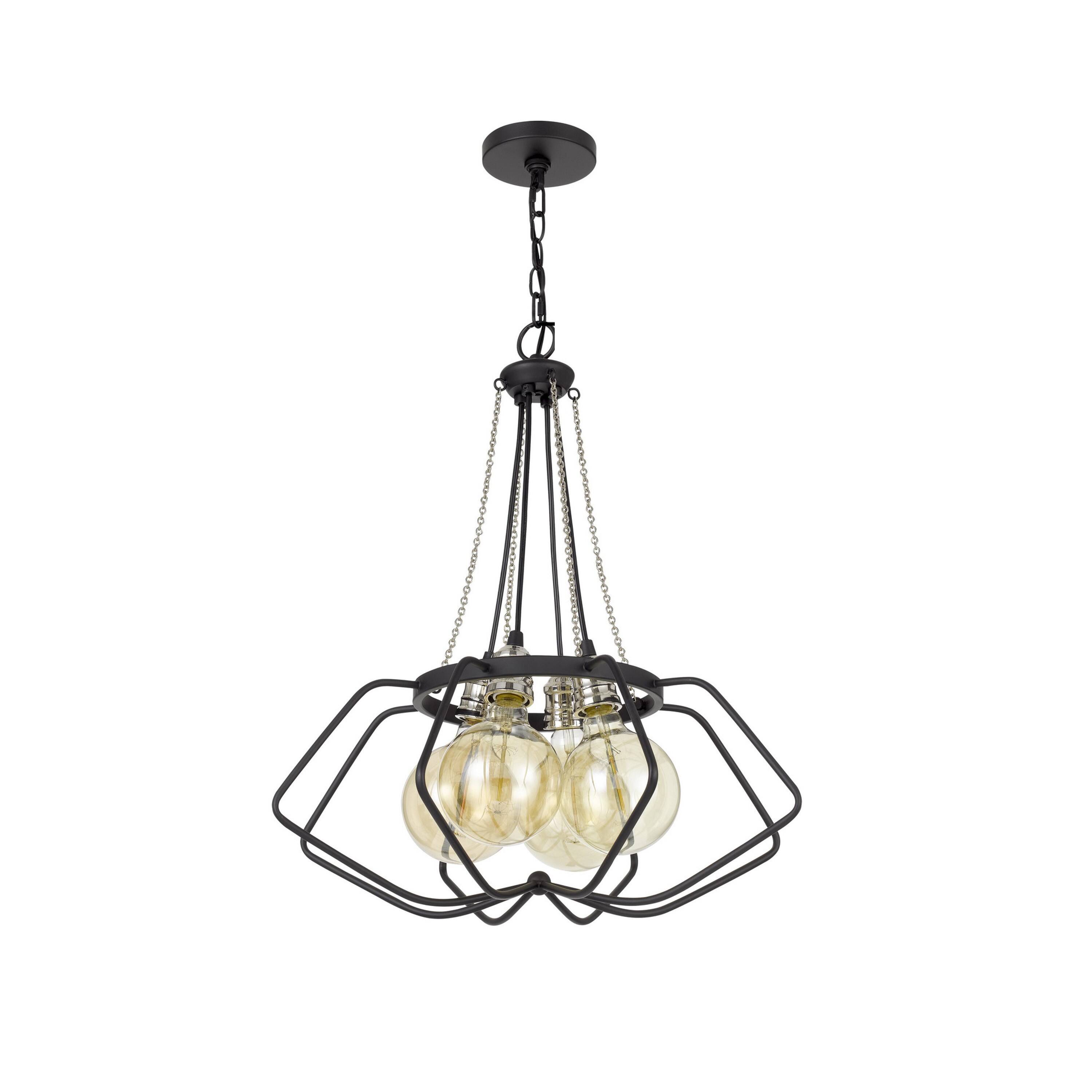 Front. Manhattan Lane - Lima 22 Inch Chandelier w 4 Light Bulbs, Metal Cage Design - Chrome, Black.