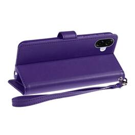 Kitcheniva - PU Leather Phone Wallet Case With Wrist Strap Tempered Glass For Samsung Galaxy A07 - Dark Purple