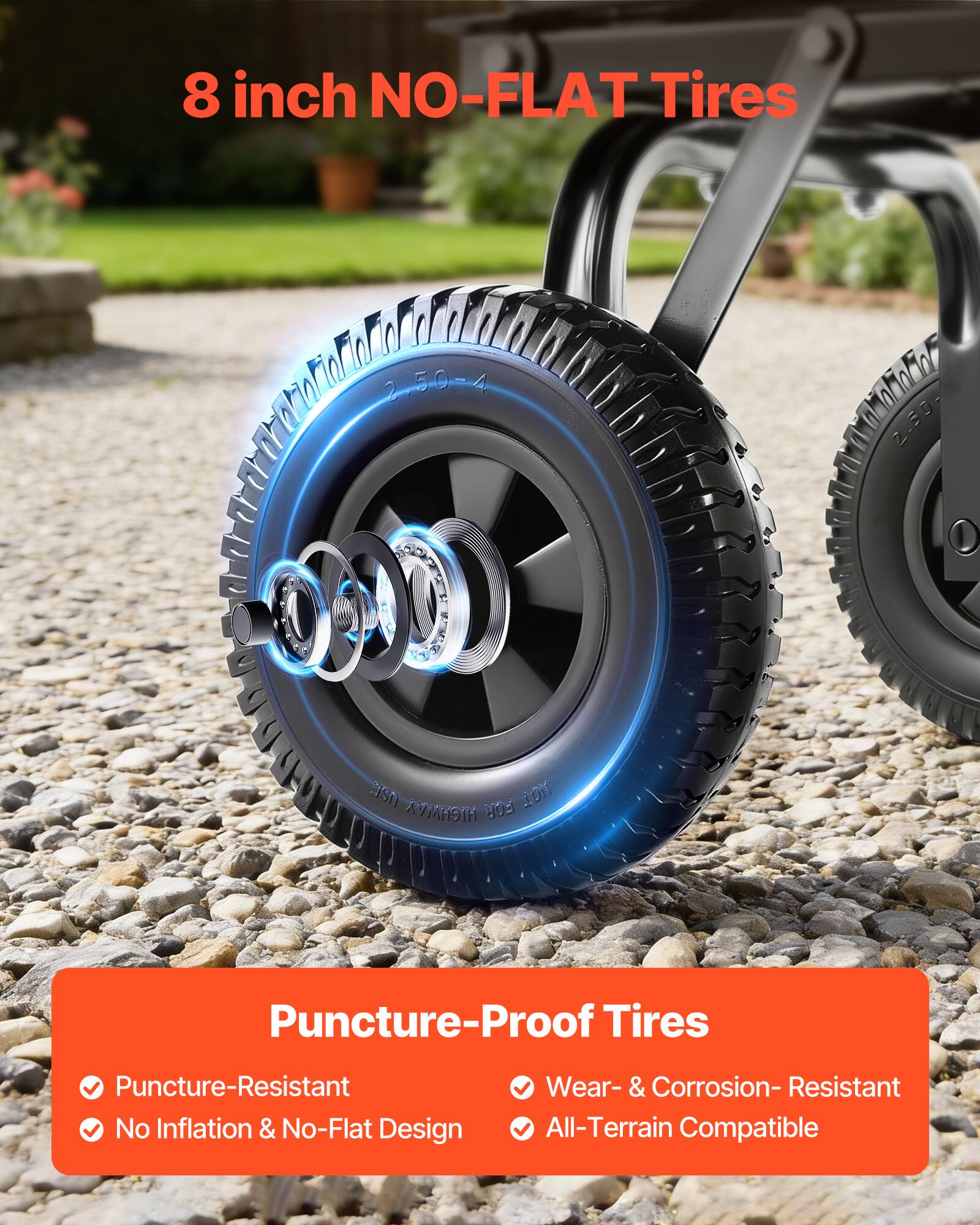 8 inch NO-FLAT Tires 2.50-4 2.50-2150 FOR 10L HICHAVA Puncture-Proof Tires Puncture-Resistant No Inflation & No-Flat Design Wear- & Corrosion- Resistant All-Terrain Compatible