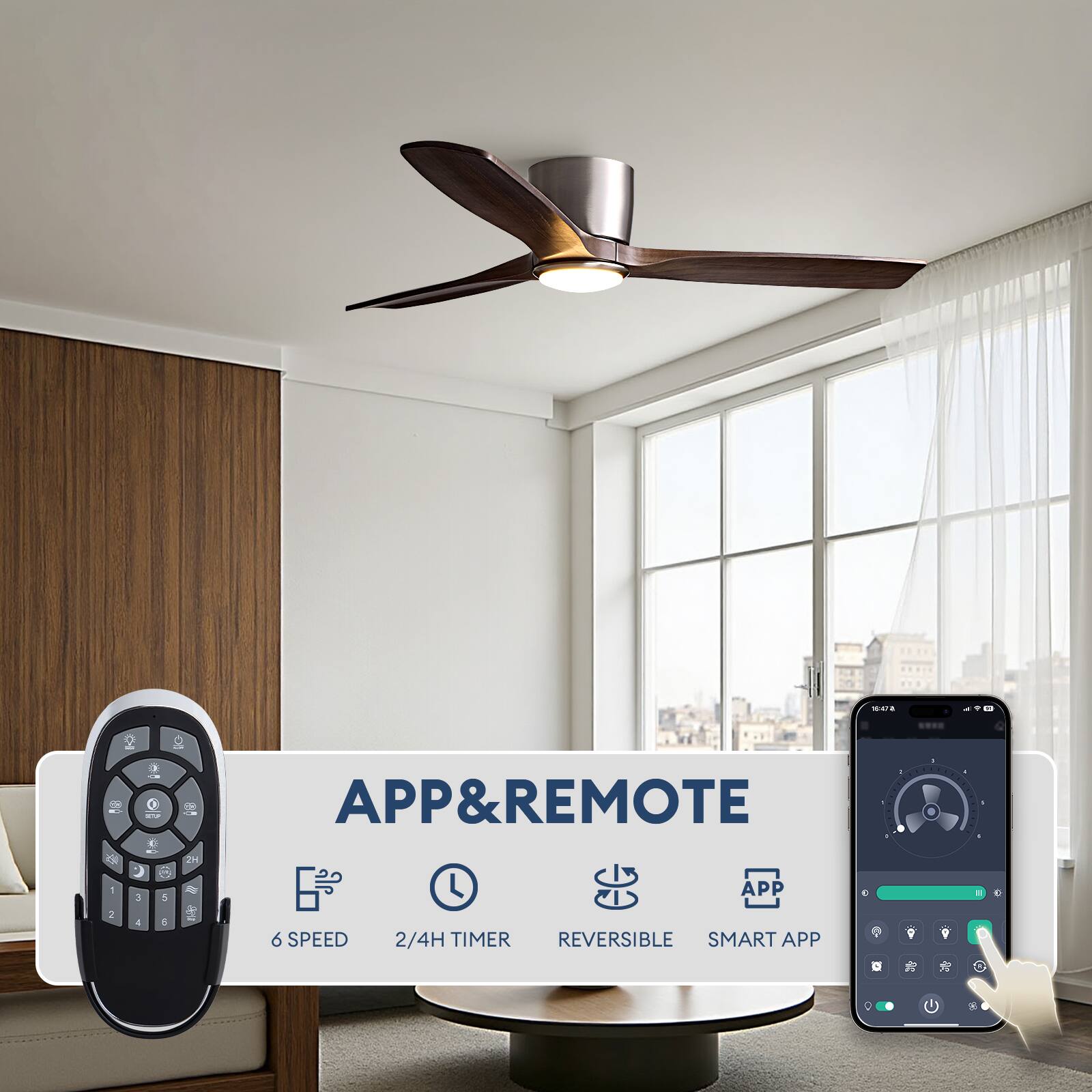 APP & REMOTE  
6 SPEED  
2/4H TIMER  
REVERSIBLE  
SMART APP