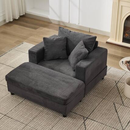 Front. Trinkets Crazed - Chaise Lounge Chair Indoor, Oversized Corduroy Upholstered Sofa Bed With Removable Storage Ottoman - dark gray.
