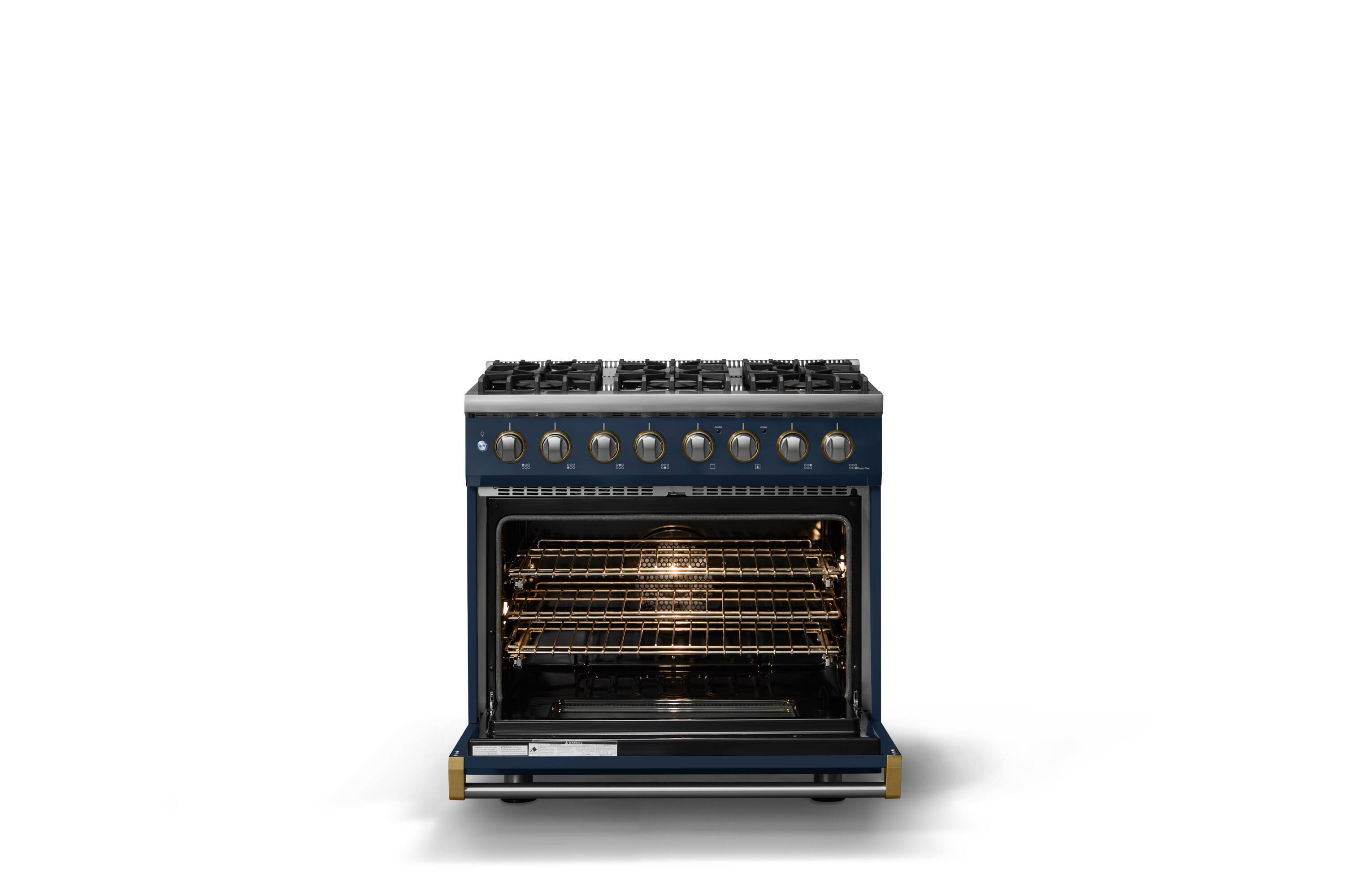 Alt View 2. Viking - Pro 5 Series 5.6 Cu. Ft. Freestanding Sealed 6 Burner DF Convection Range - Slate Blue w. Brushed Brass Trim - Slate Blue.