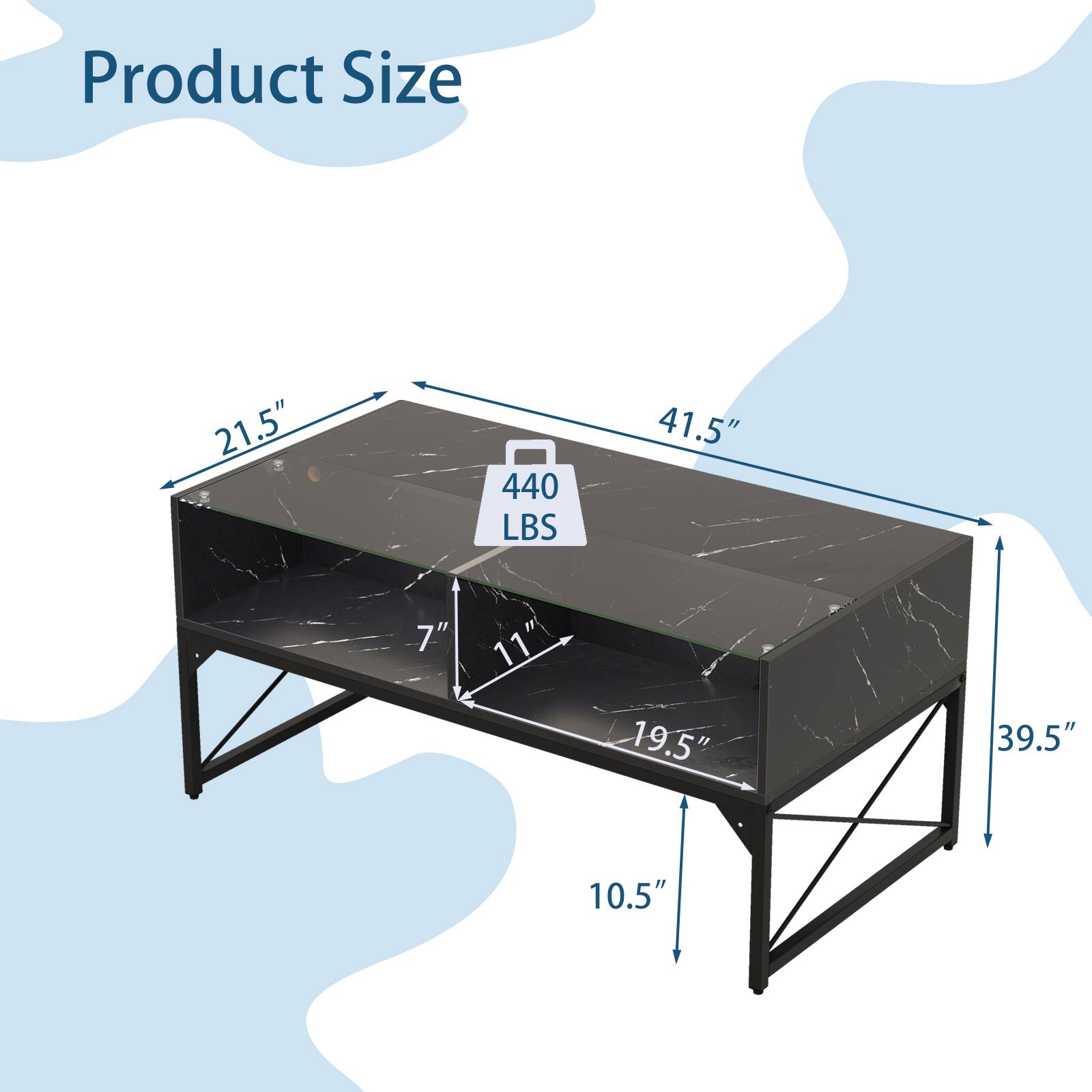 Product Size

- 21.5" (Width)
- 41.5" (Length)
- 19.5" (Depth)
- 39.5" (Height)
- 10.5" (Leg Height)
- 7" (Side Rail Height)
- 11" (Side Rail Width)
- 440 LBS (Weight Capacity)