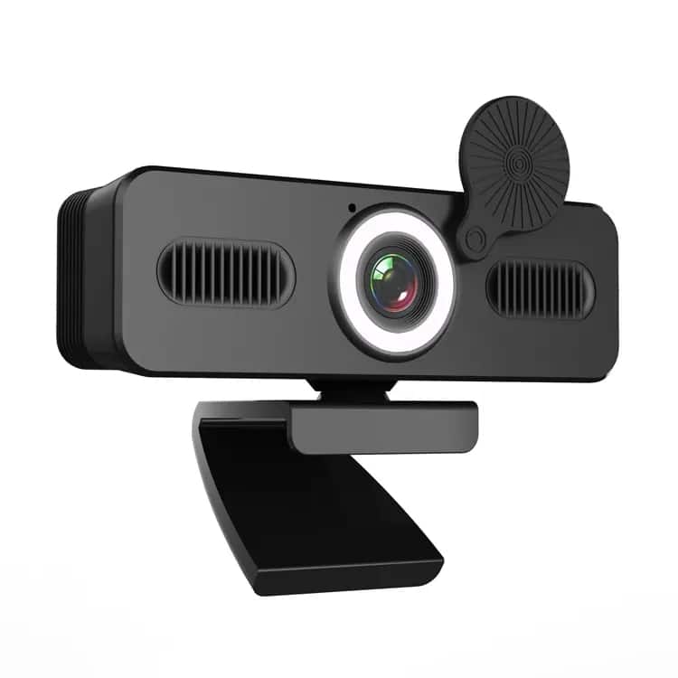 Cluzine - 2K USB Webcam with LED Ring Light & Built-in Mic for PC Computer Camera