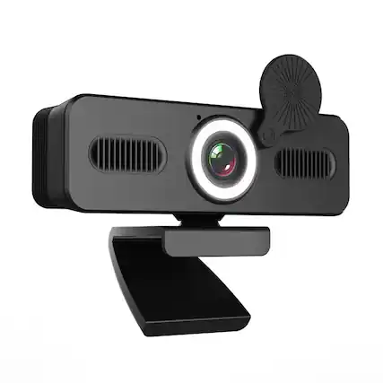 Front. Cluzine - 2K USB Webcam with LED Ring Light & Built-in Mic for PC Computer Camera.