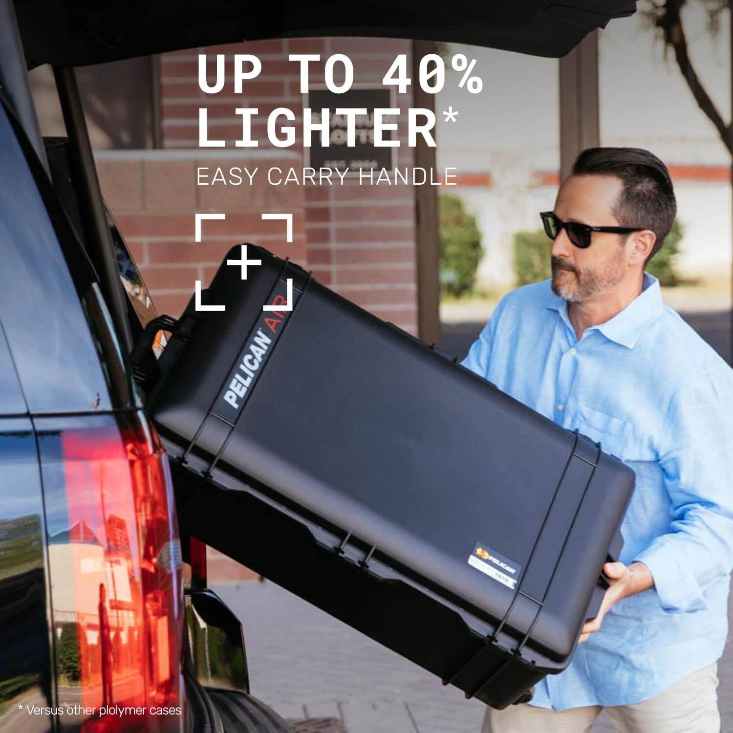 UP TO 40% LIGHTER* EASY CARRY HANDLE + PELICAN

Versus other polymer cases
