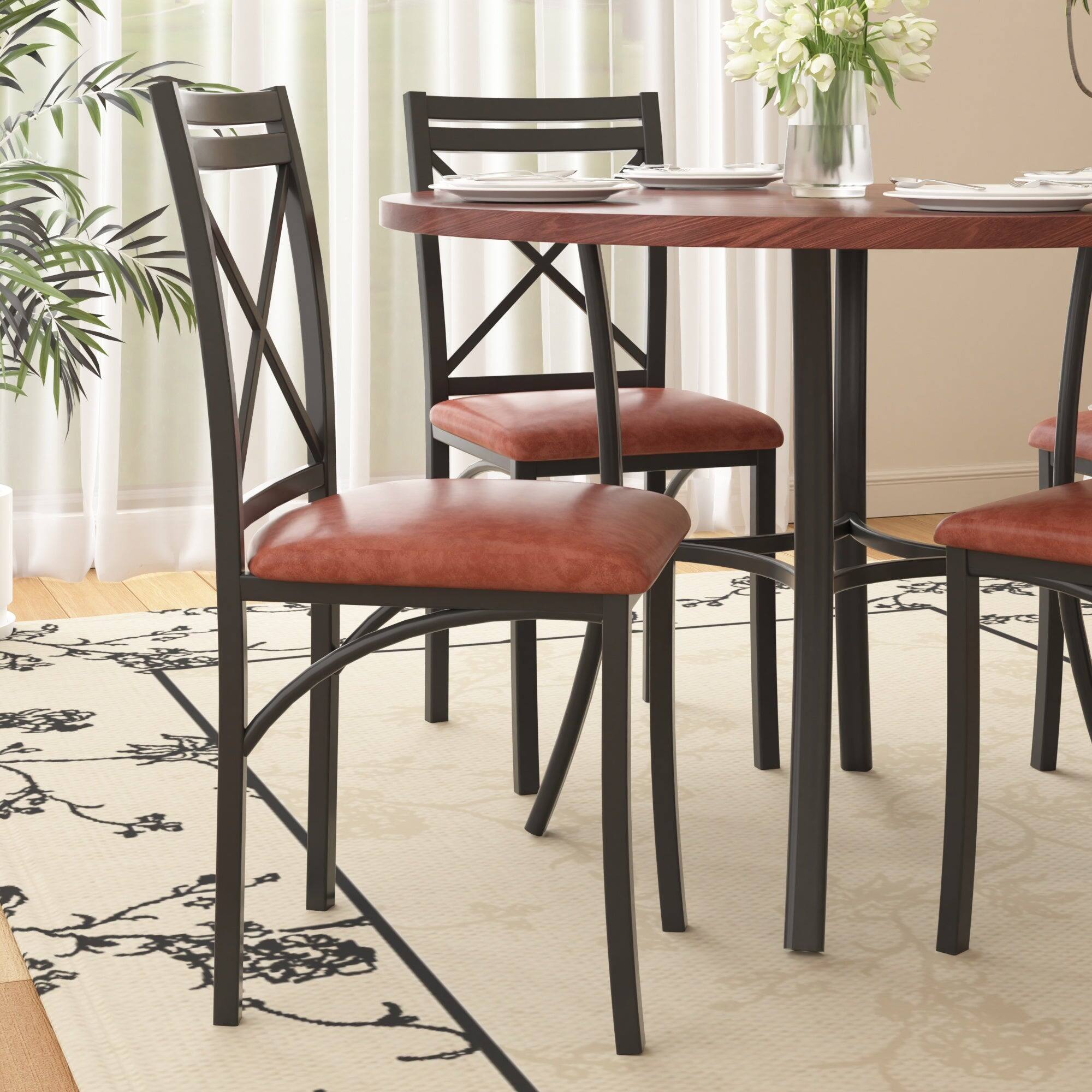 Alt View 4. Vecelo - 5-Piece Dining Table Set for 4, Heavy metal frame and Chairs with Upholstered Seats, Space-Saving Design - Brown Set.