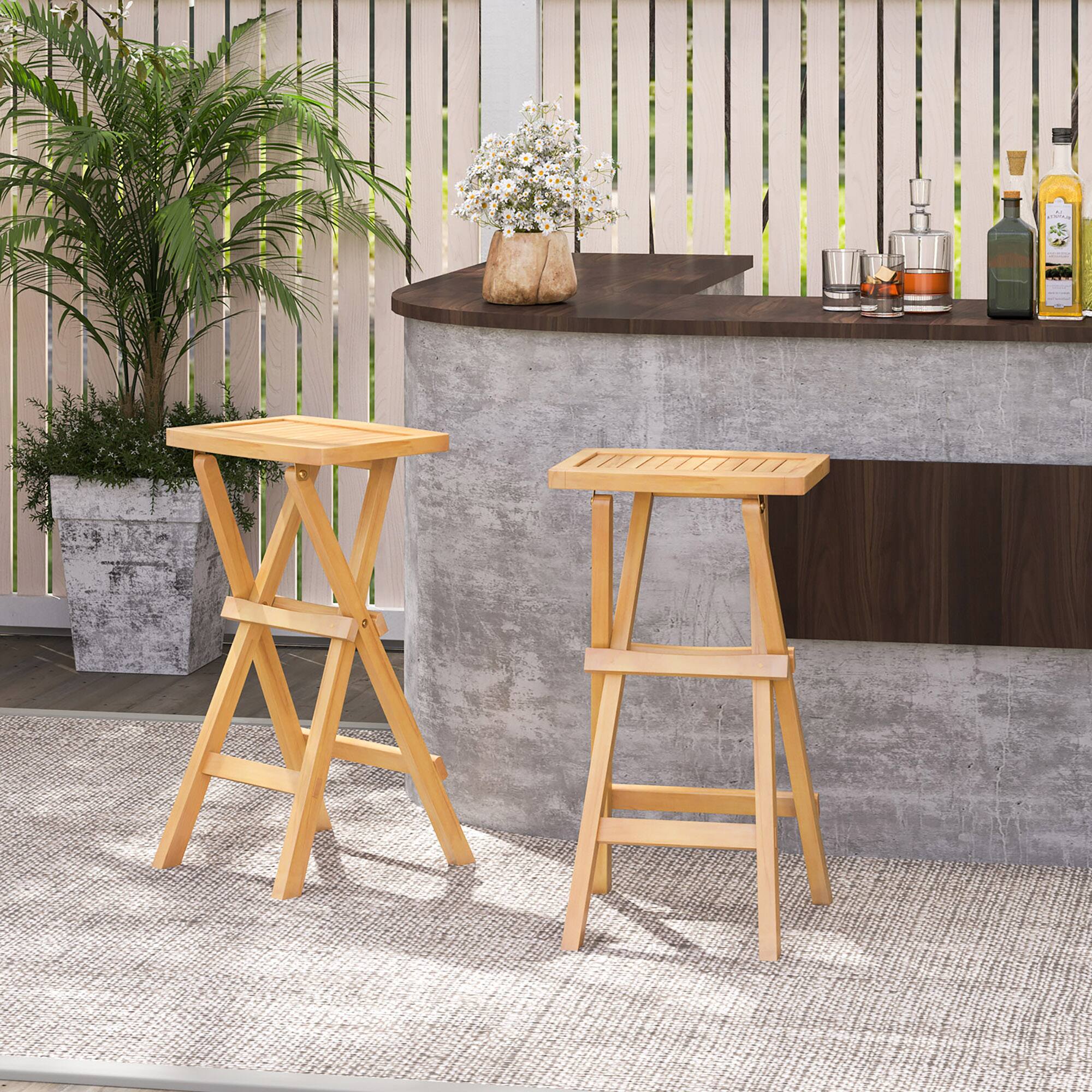 Alt View 4. Gymax - Gymax Outdoor Bar Stools Set of 4 w/ Countered Seat & Footrest Patio Bistro Stools - Natural.