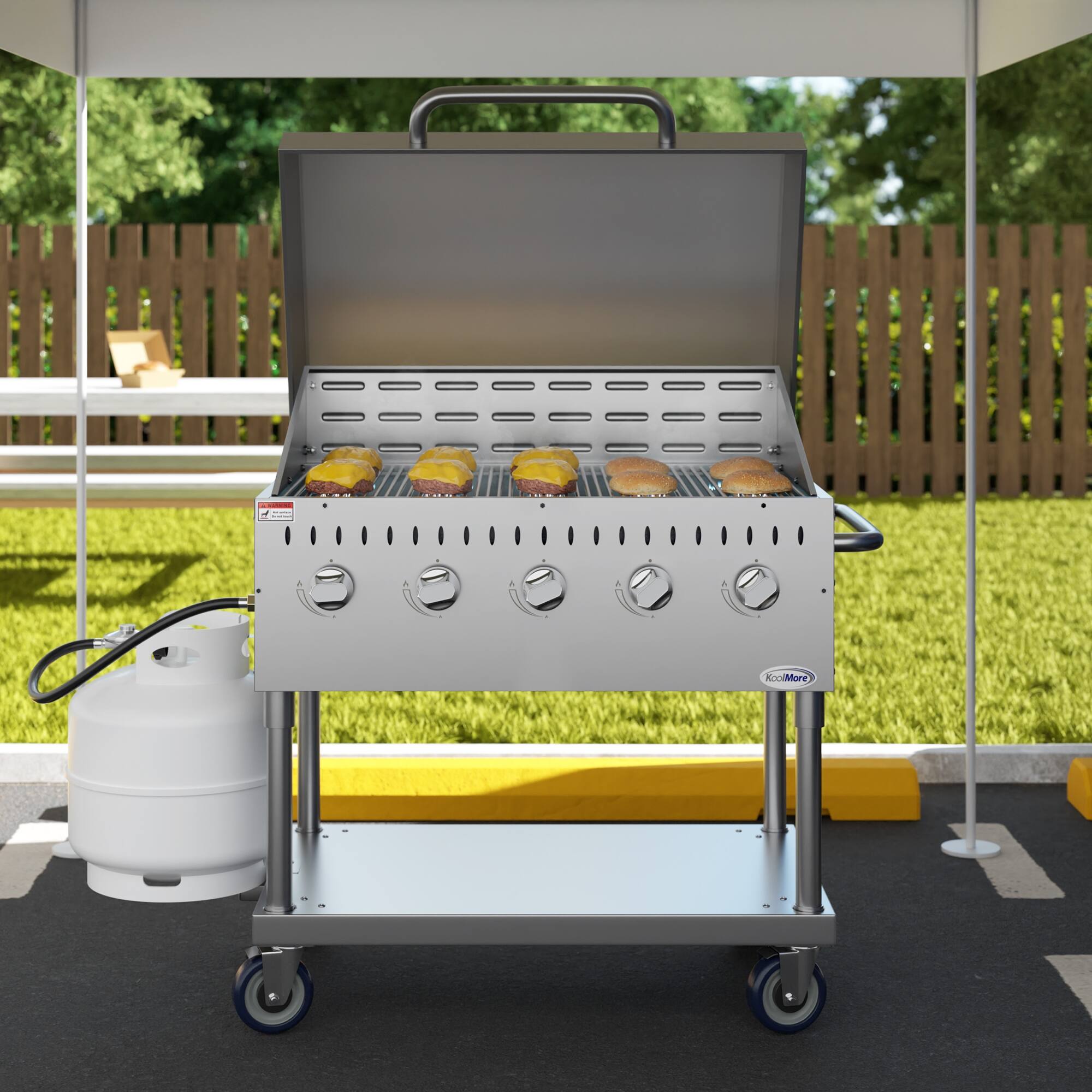 Left. Koolmore - 36 in. Commercial Outdoor Propane Gas Grill With Roll Dome Cover in Stainless-Steel (CGKIT3-36D) - Stainless Steel.