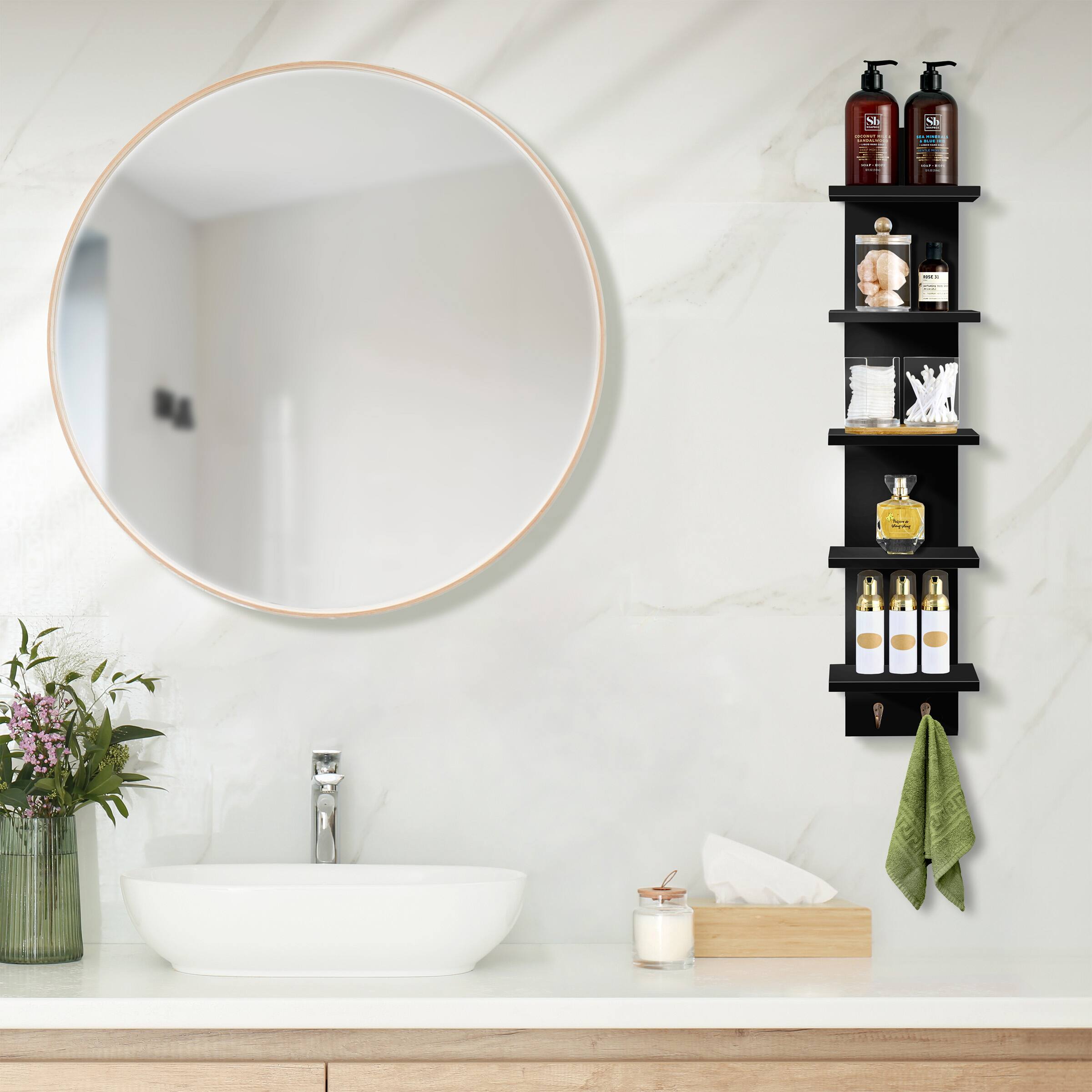 Alt View 1. Sorbus - Sorbus 2 Pack 5 Tier Wall Mounted Floating Shelf Unit with Hooks - Home Decor and Storage Organizer - Black.