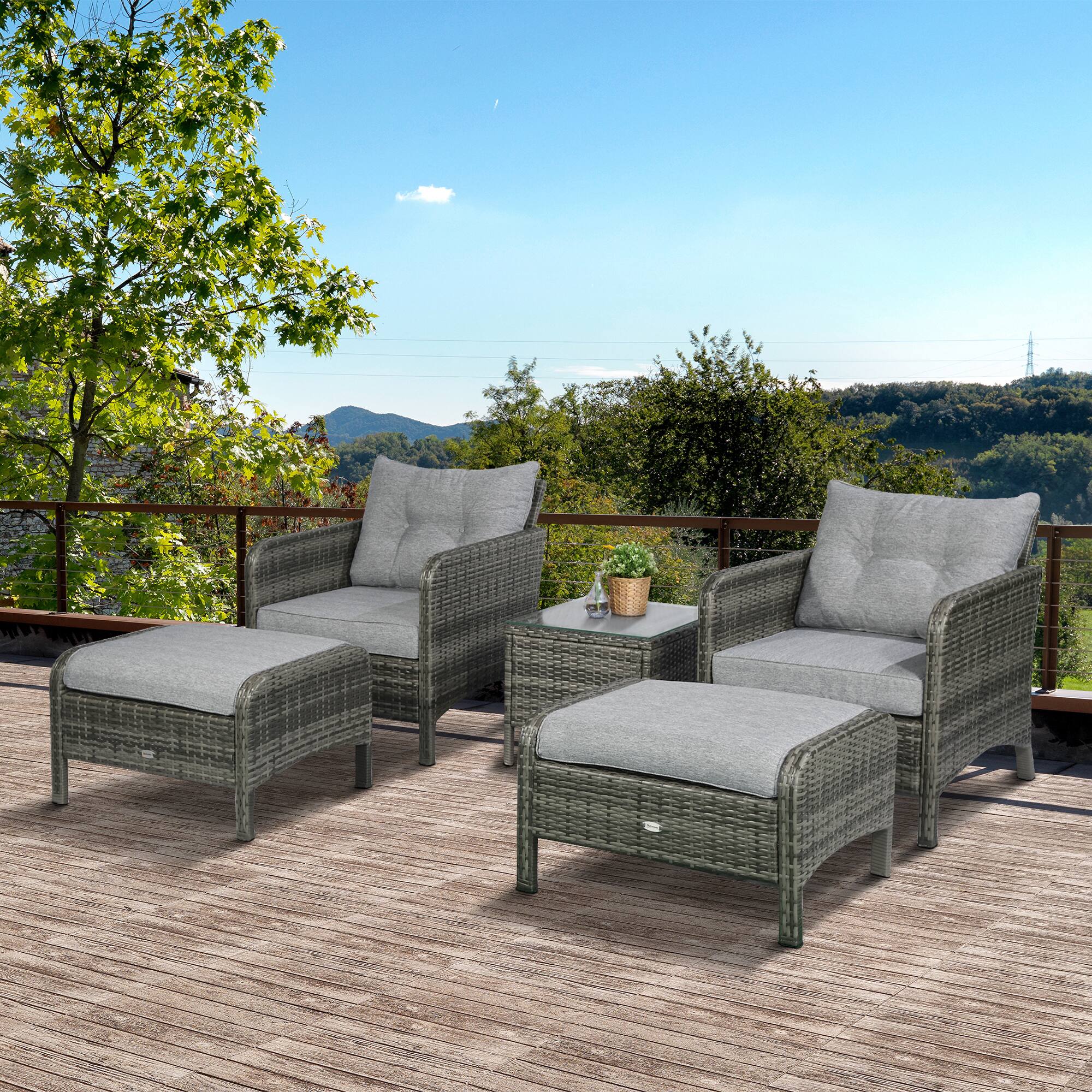 Alt View 1. Outsunny - Pieces Rattan Wicker Lounge Chair Outdoor Patio Conversation Set with 2 Cushioned Chairs - Gray.