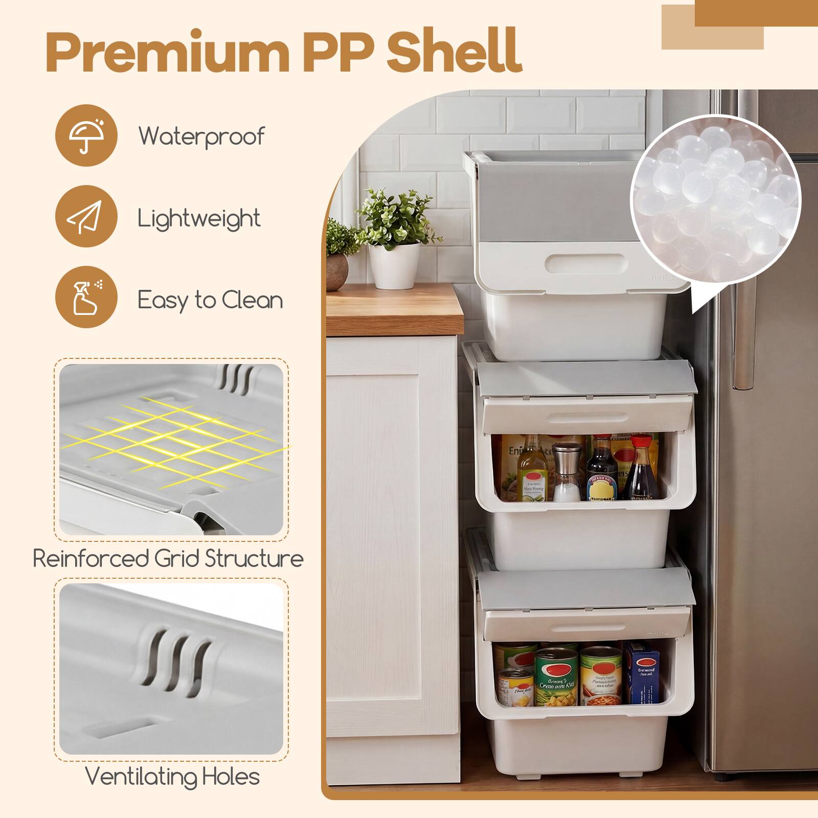 Premium PP Shell

- Waterproof
- Lightweight
- Easy to Clean

Reinforced Grid Structure

Ventilating Holes