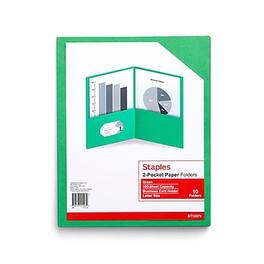 Staples - 10% Recycled Smooth 2-Pocket Paper Presentation Folder, 10/Pack (13379-US) - Green
