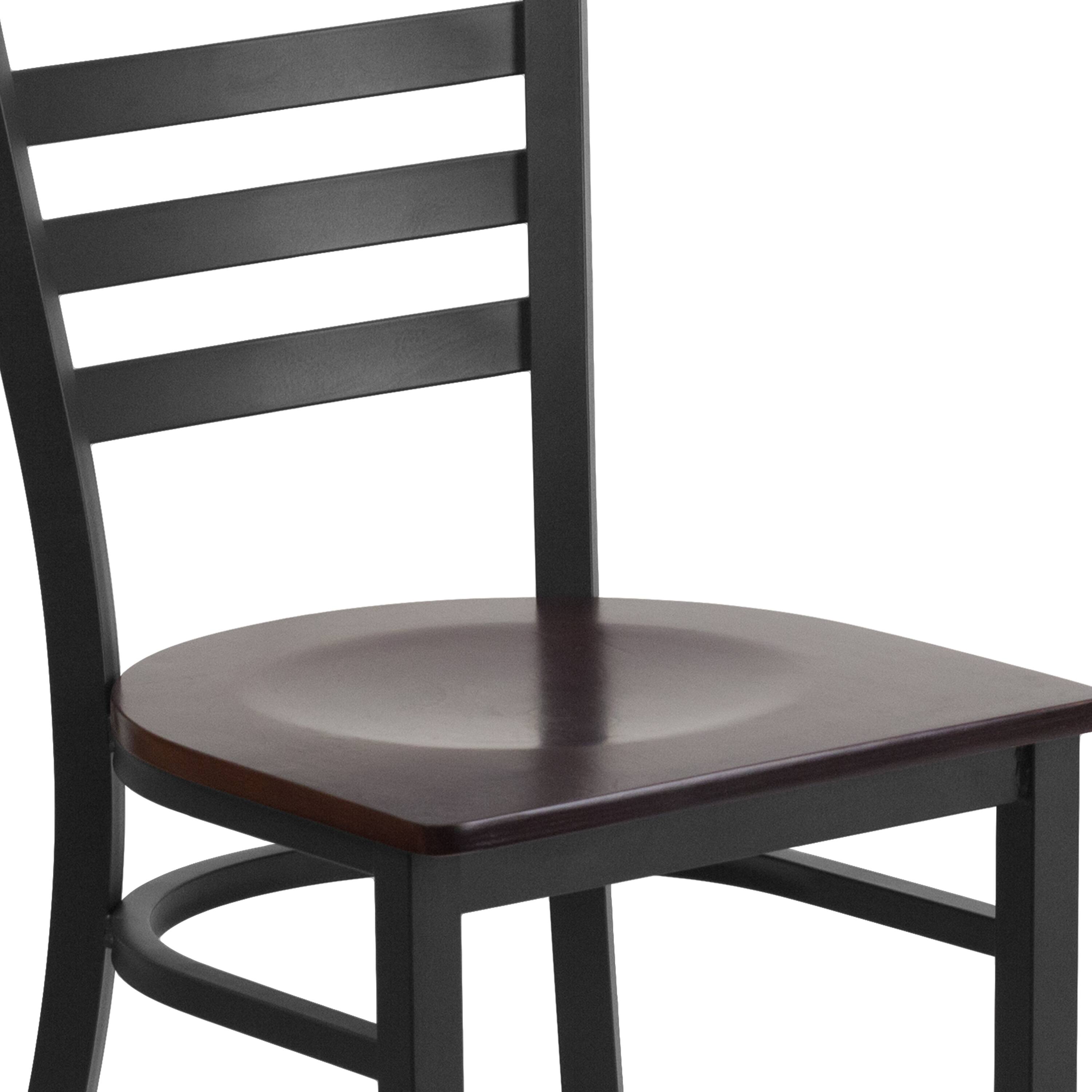 Alt View 9. Emma + Oliver - Ladder Back Metal Restaurant Dining Chair - Walnut Wood Seat/Black Metal Frame.