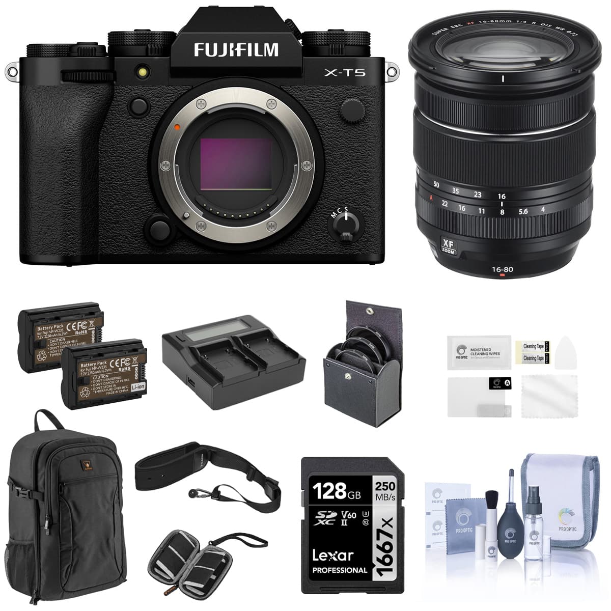 Bundle - Fujifilm - X-T5 Mirrorless Camera, Black with XF 16-80mm f/4.0 R OIS WR Lens, 128GB SD Card, Backpack, 2x Battery, Dual price history on PriceWatchPro
