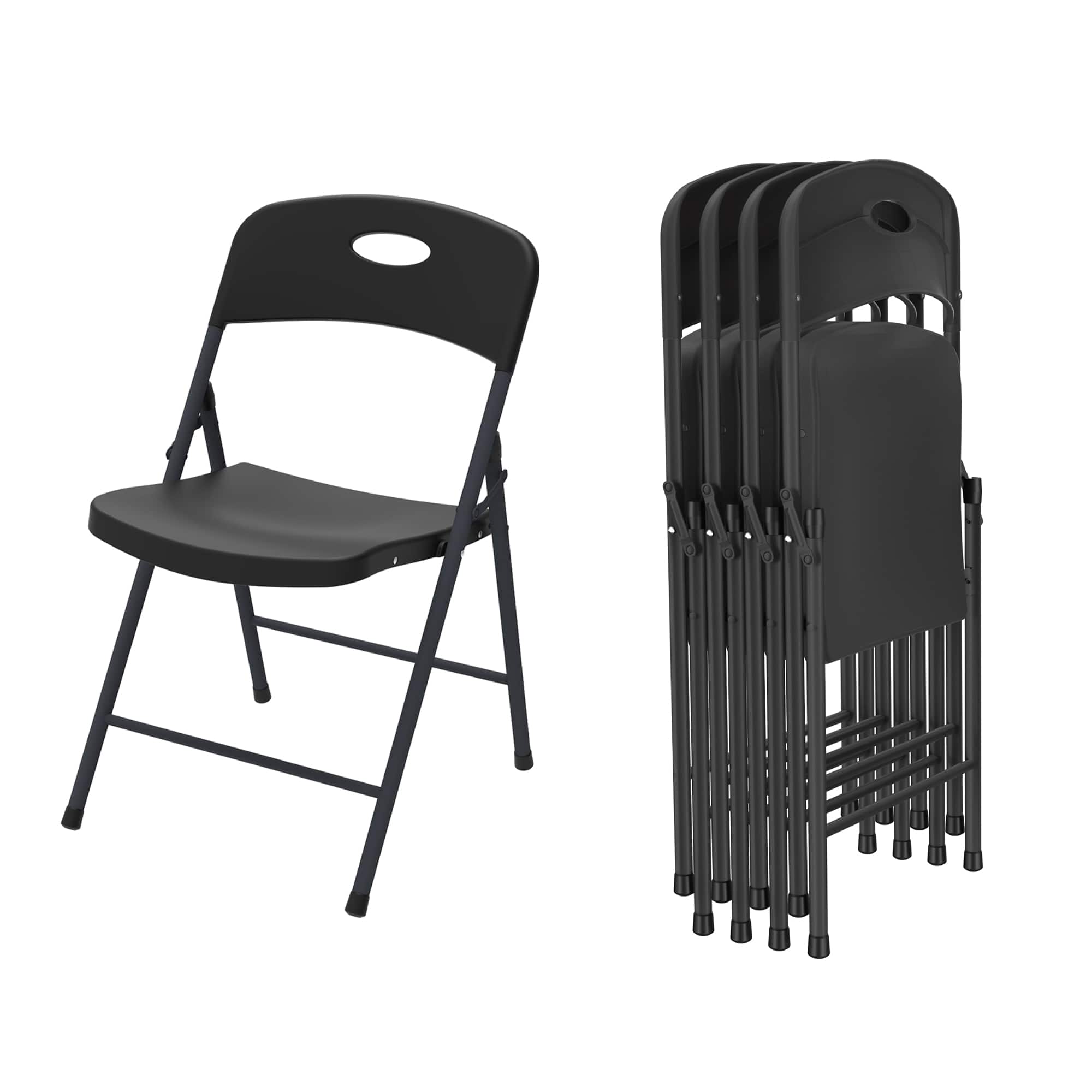 Yardgrace - 4-Piece Portable Folding Chair Set Outdoor Plastic Sturdy Metal Folding Chair Heavy-Duty Folding Commercial Seating - Black