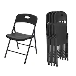 Yardgrace - 4-Piece Portable Folding Chair Set Outdoor Plastic Sturdy Metal Folding Chair Heavy-Duty Folding Commercial Seating - Black