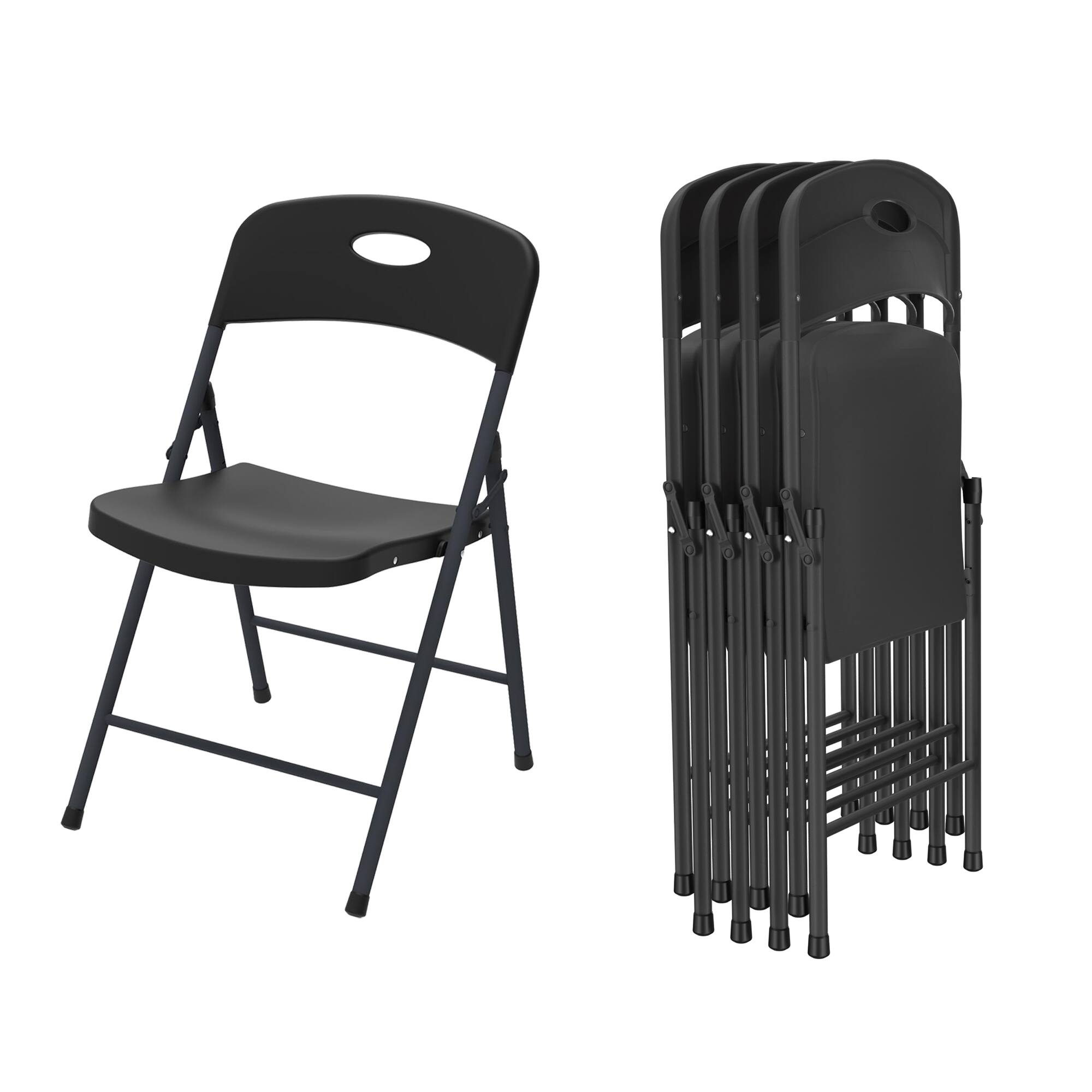 Front. Yardgrace - 4-Piece Portable Folding Chair Set Outdoor Plastic Sturdy Metal Folding Chair Heavy-Duty Folding Commercial Seating - Black.