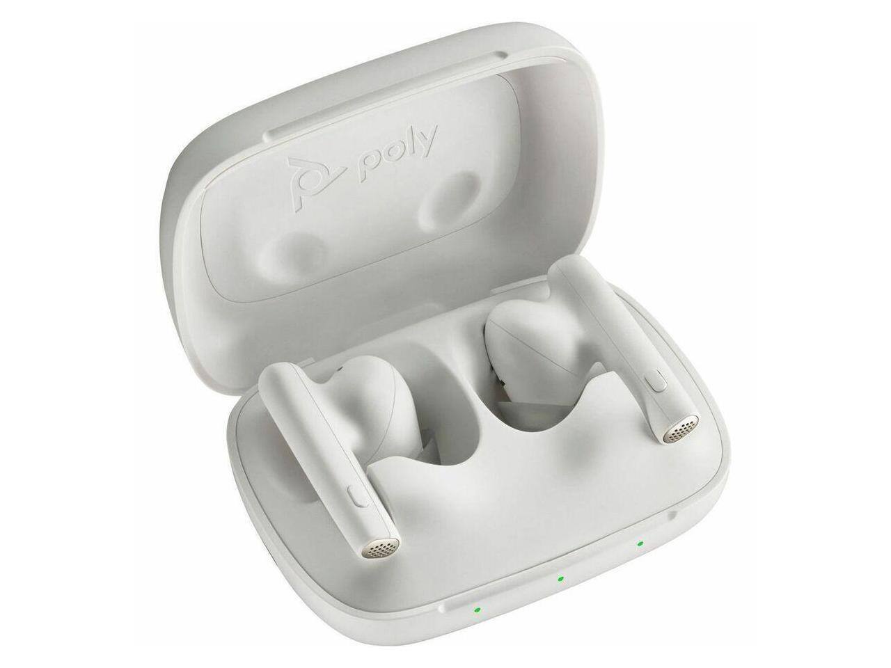 Alt View 5. HP - Poly True Wireless Earbuds - Stereo/Mono, Bluetooth, Noise Canceling, White Sand.