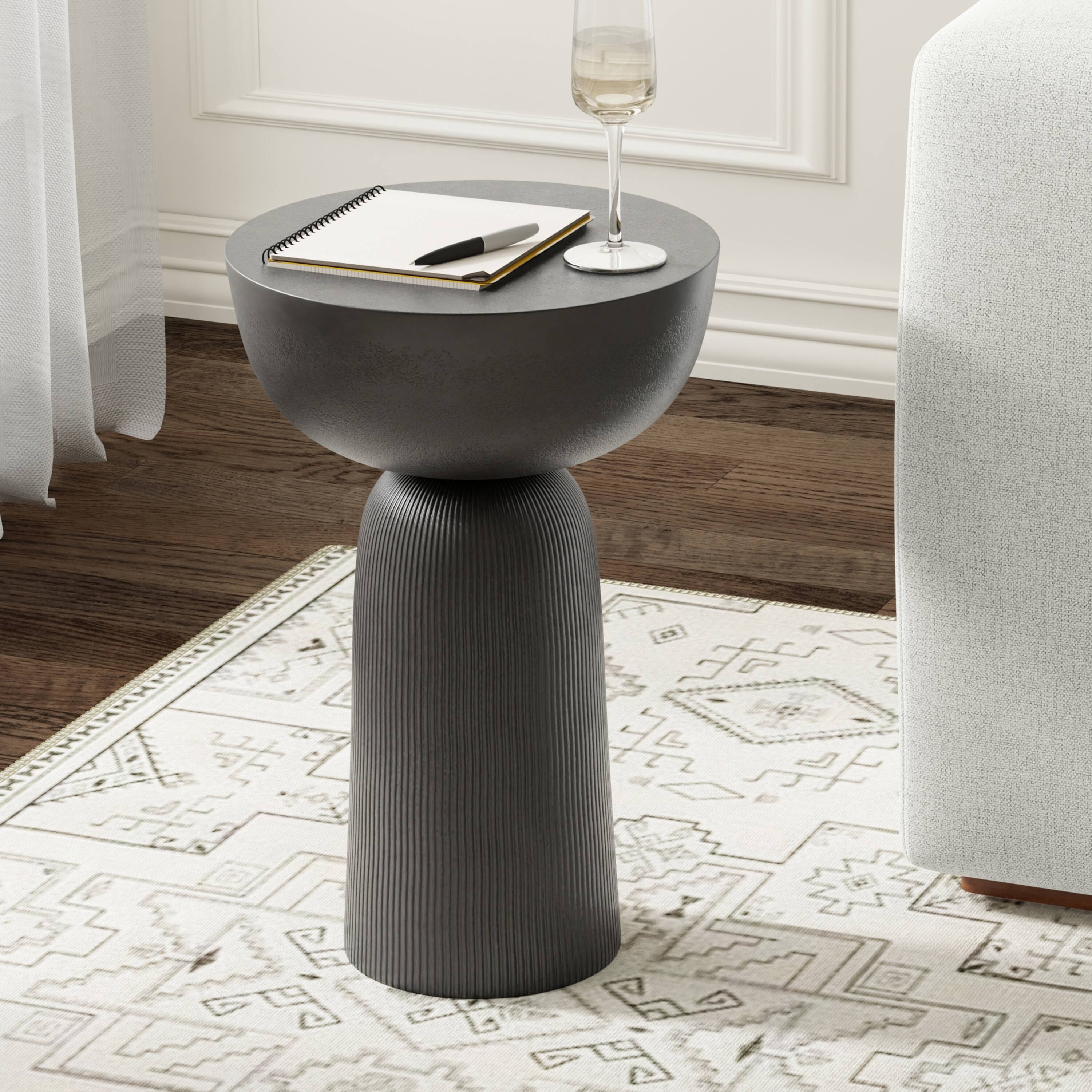 Angle. Simpli Home - Hughes Contemporary 14 inch Wide Cast Aluminum Side Table in Black Nickel, Fully Assembled - Black Nickel.