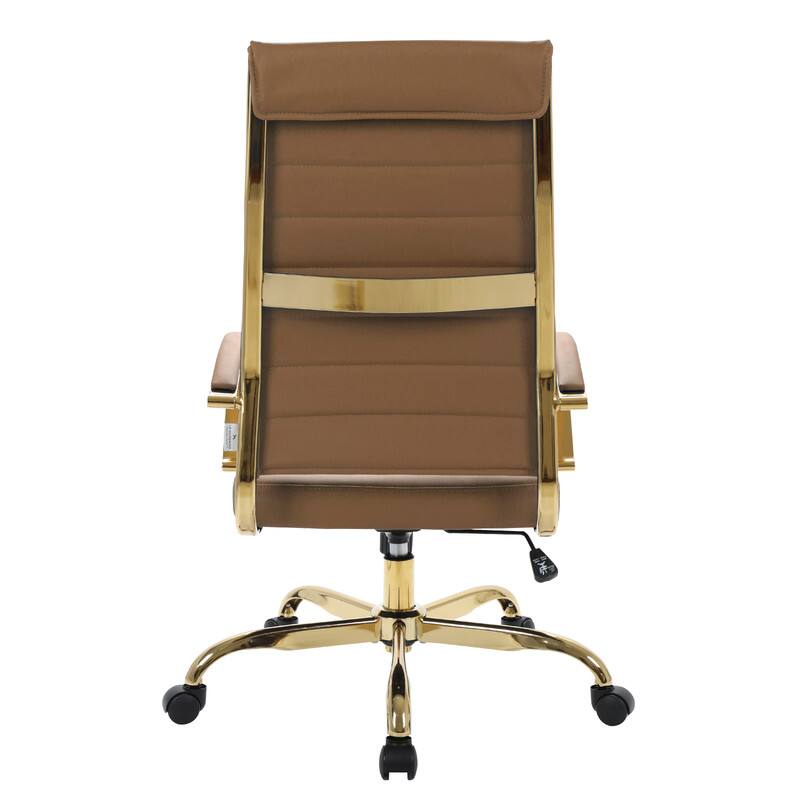 Alt View 6. LeisureMod - Benmar Gold Leather Office Chair High Back Swivel Ergonomic Padded Desk Chair with Adjustable Height - Light Brown.