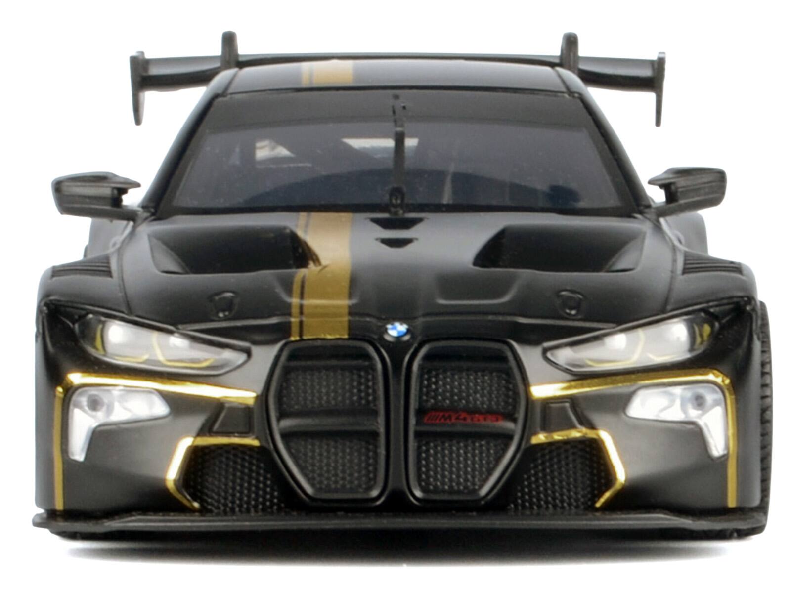 Back. Motormax - BMW M4 GT3 Matt Black with Gold Stripes "Midnight Eclipse" Series 1/24 Diecast Model Car by Motormax - Matt Black and Gold.