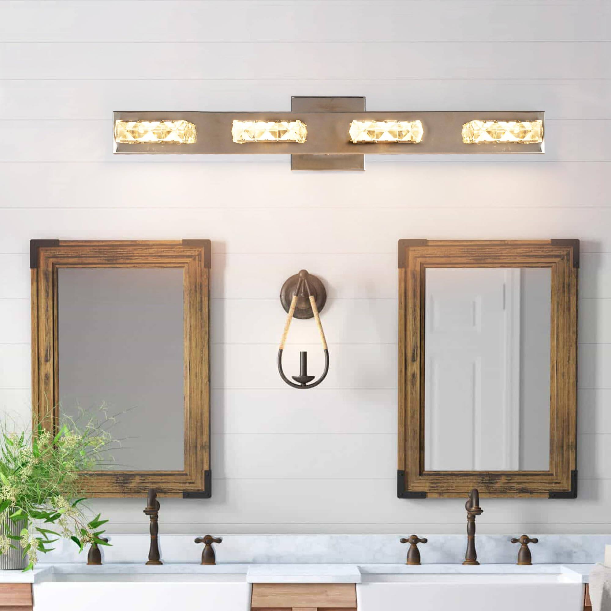 Alt View 2. TECH SAFARI - Inch Crystal Led Vanity Light Damp Location Chrome Bathroom Over Mirror Fixtures k Warm Dimmable For Beroom - 24 Inch-4 Crystal Shade.