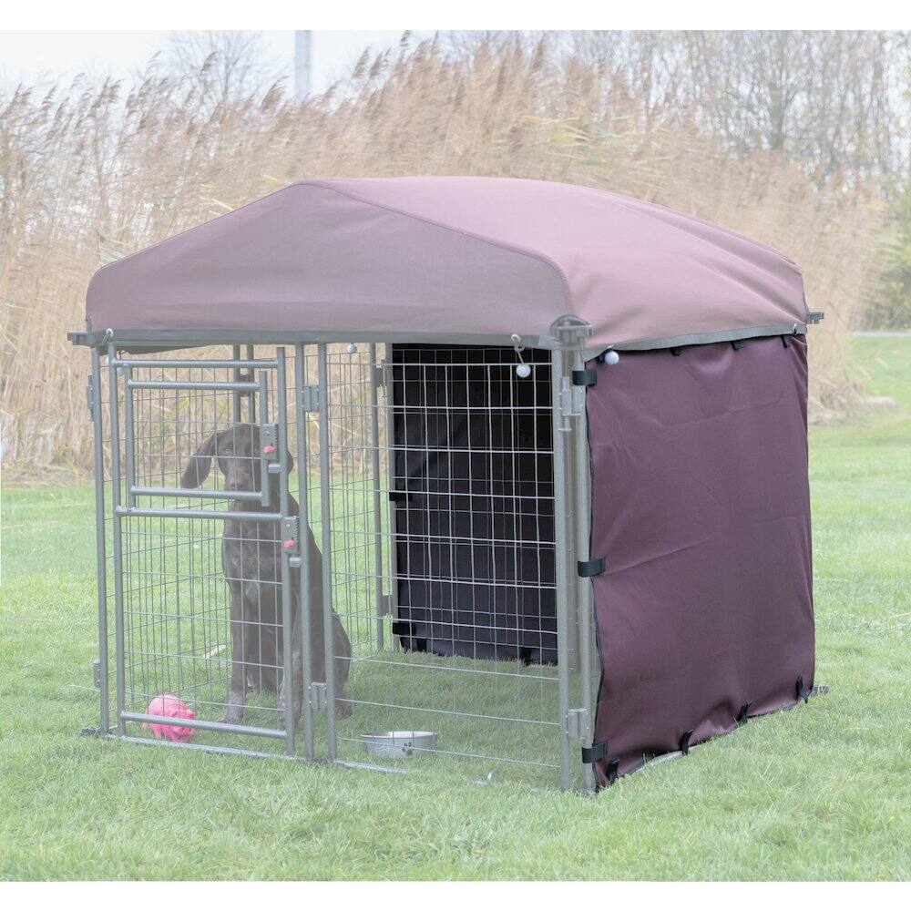Angle. TRIXIE - Dog Kennel Sunshade, All Weather Side Panel, Fits Kennel, Burgundy - Burgundy.