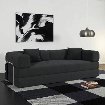 Front. Kadyn - 78.8" Modular Floor Sofa, Convertible Pudding Block Design with Armrests, Compression Packaged, Gray - Gray.