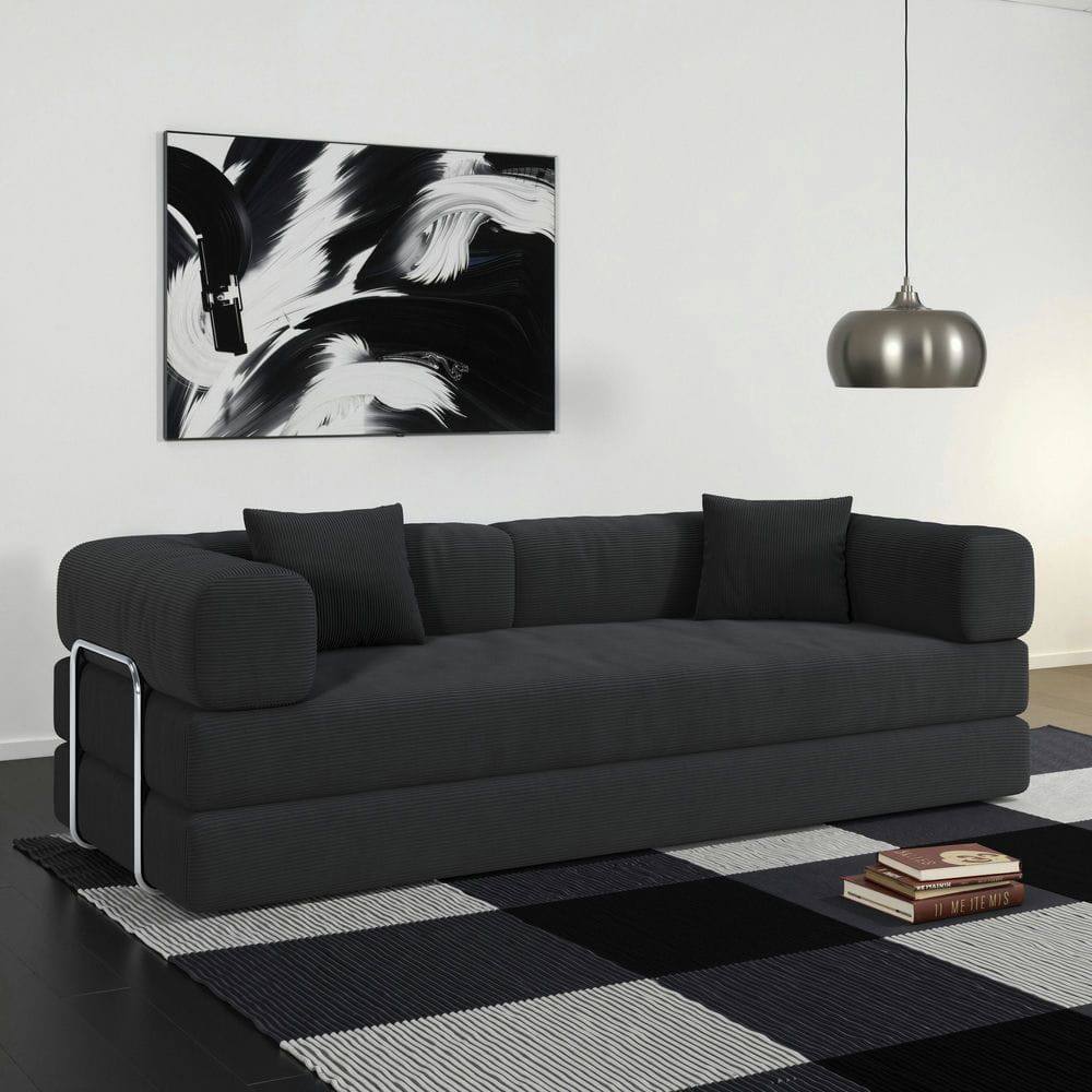 Front. Kadyn - 78.8" Modular Floor Sofa, Convertible Pudding Block Design with Armrests, Compression Packaged, Gray - Gray.