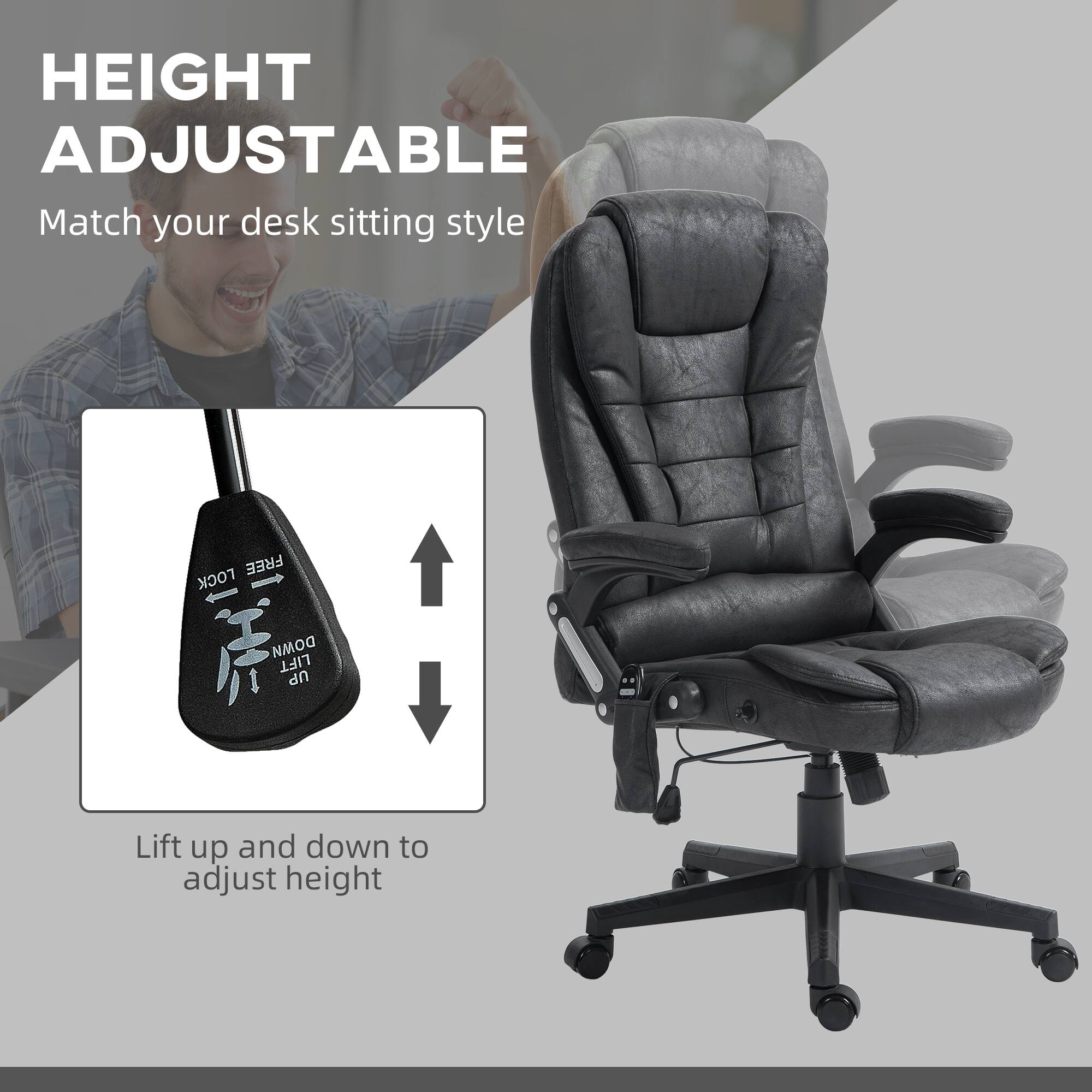 HEIGHT ADJUSTABLE
Match your desk sitting style
Lift up and down to adjust height
FREE LOCK DOWN