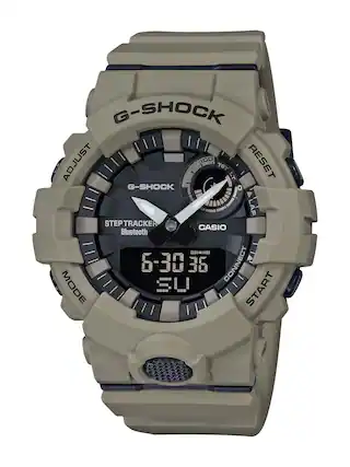 Front. Casio - Men's G-Shock Analog-Digital Power Trainer with Bluetooth Mobile Link 49mm Watch - Tan.