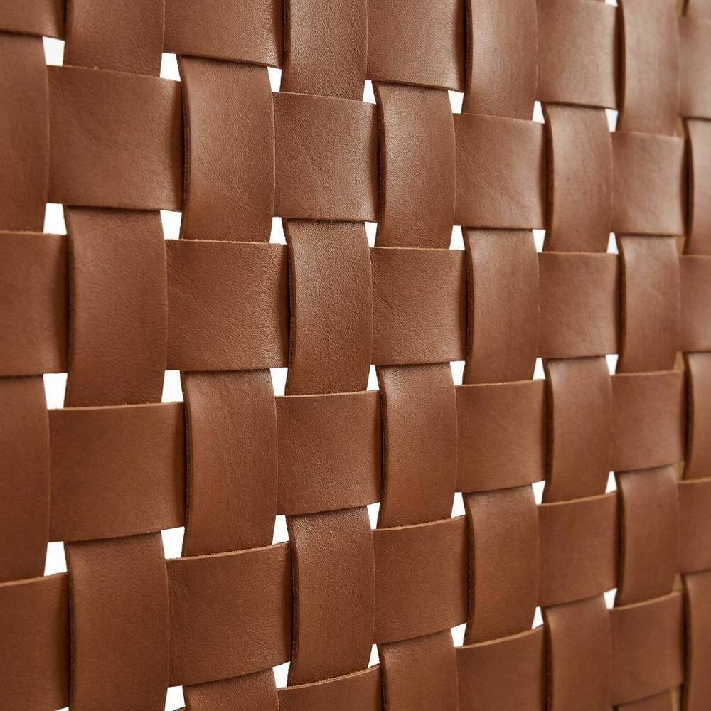 Back. FurniFact - Vegan Leather Queen Headboard with Woven Texture and Durable Frame - Brown.
