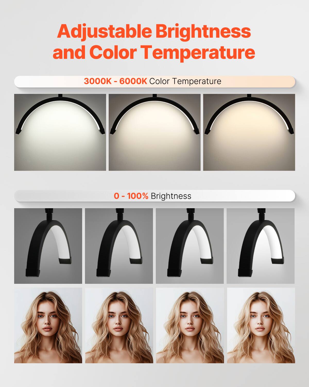 Adjustable Brightness and Color Temperature

3000K - 6000K Color Temperature

0 - 100% Brightness