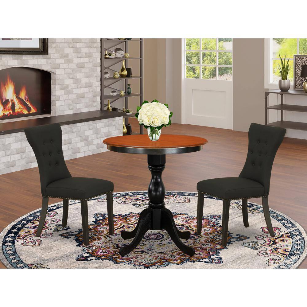 Angle. East West Furniture - East West Furniture 3-Piece Modern Dining Set Contains a Dinner Table and 2 Black Linen Fabric Parson Chairs with - Multi-Color.
