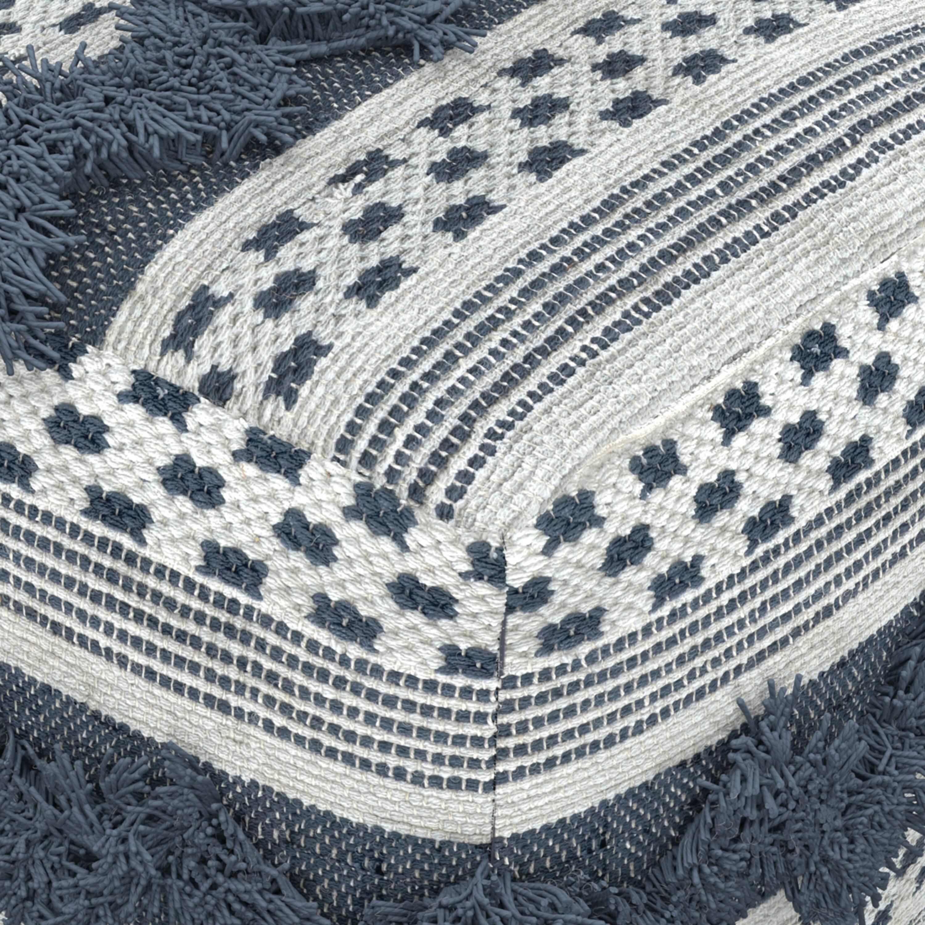 Alt View 1. Simpli Home - Bowden Hand Woven Square Cotton Pouf Ottoman in Grey and Ivory - Grey / Ivory.