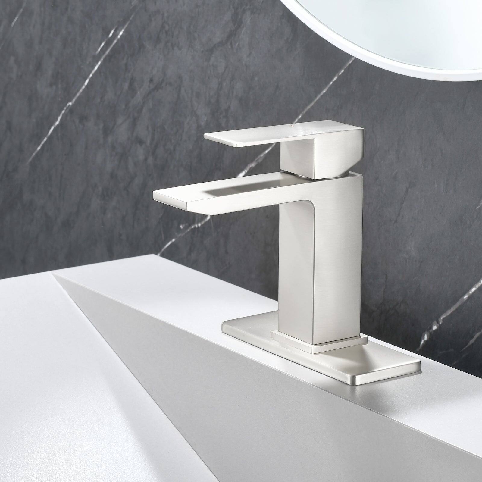 Alt View 2. Boyel Living - Brushed Faucet SUS304 Waterfall Spout cUPC Cartridge 60cm Supply Line Pop Up Drain - Brushed Nickel.