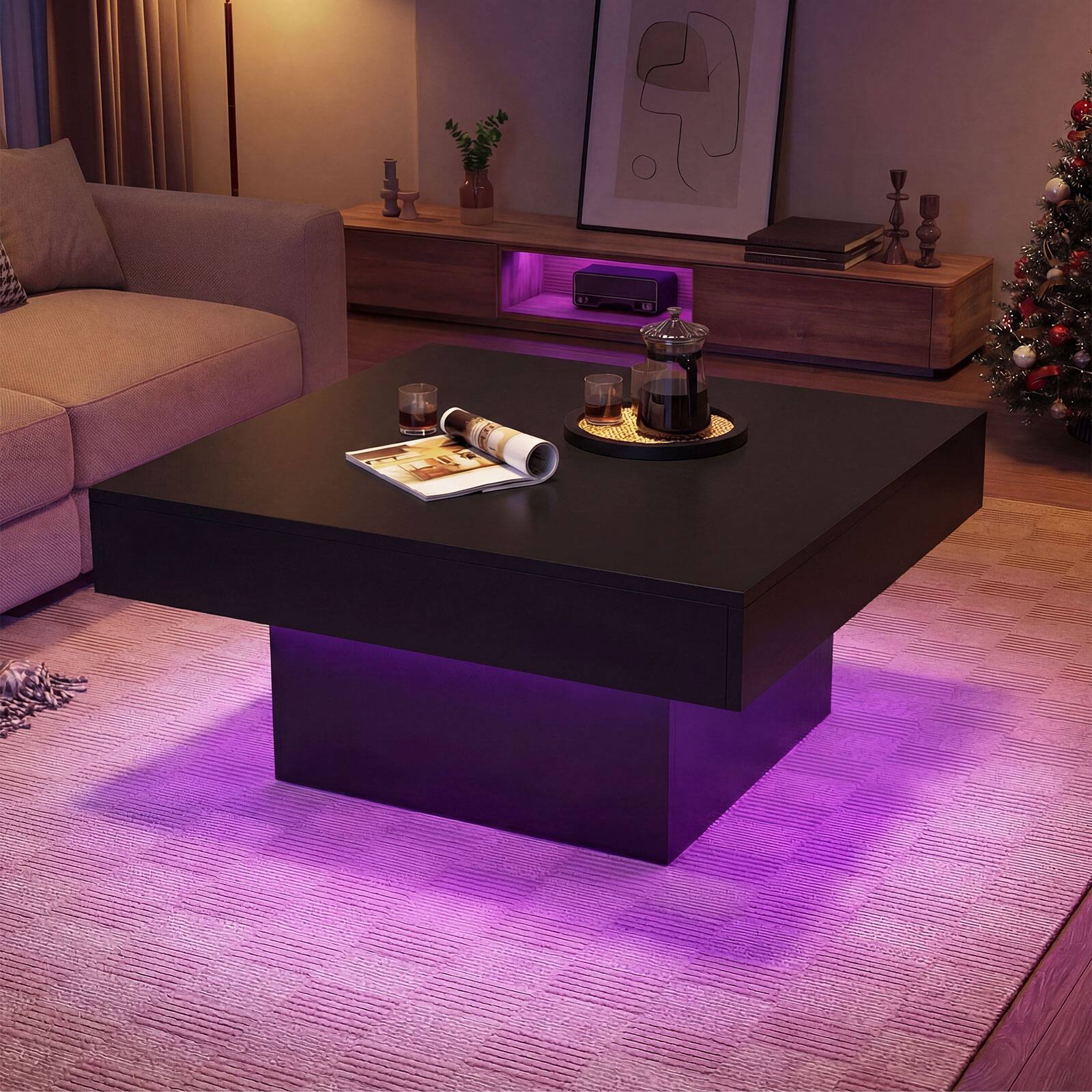 Alt View 4. Gymax - Gymax LED Coffee Table w/Adjustable Light Colors Speed & Brightness Remote Control Black - Black.