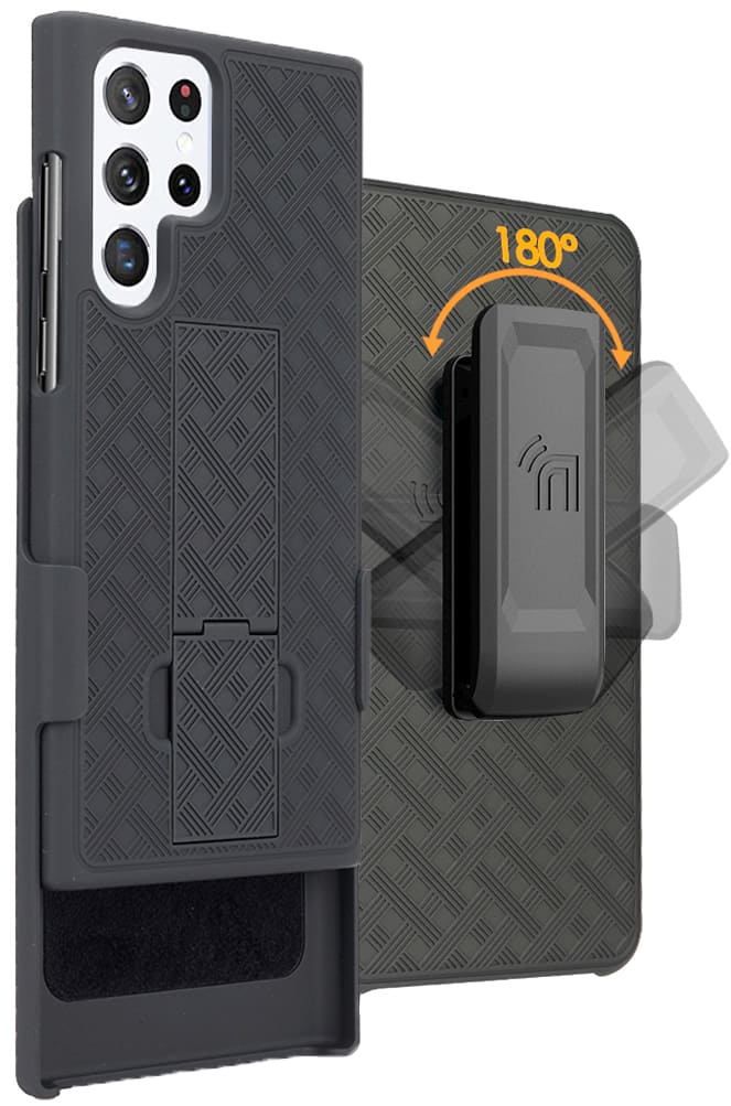 Nakedcellphone - Case with Stand and Belt Clip Holster for Samsung Galaxy S22 Ultra - Black
