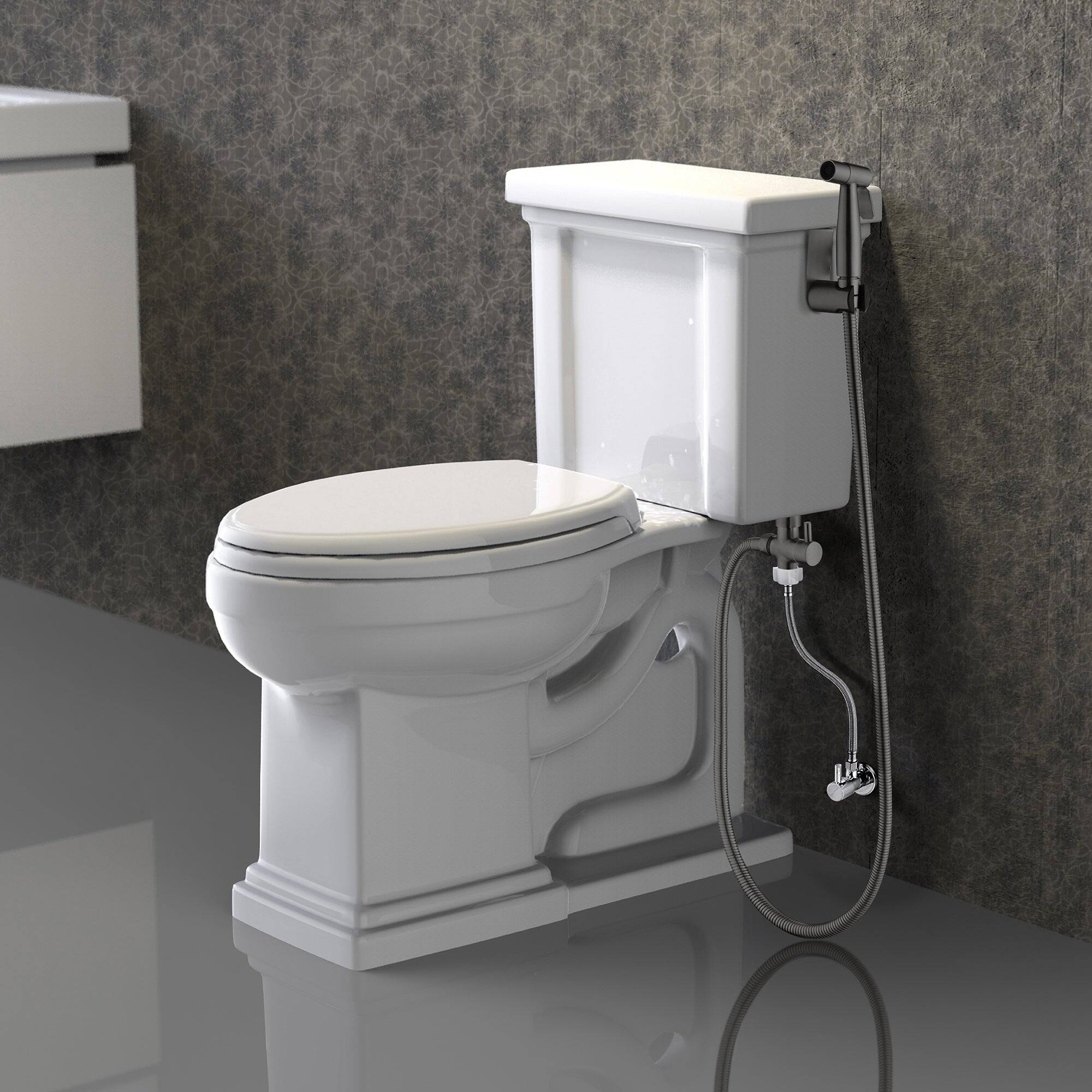 Alt View 3. Boyel Living - Single-Handle Bidet Faucet with Sprayer Holder, Solid Brass T-Valve Adapter and Flexible Bidet Hose - Gunmetal Gray.