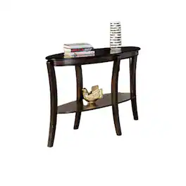Manhattan Lane - Orio Sofa Table, Open Shelves, 49 Inch Oval Top, Curved Legs, Brown Wood - Walnut Brown